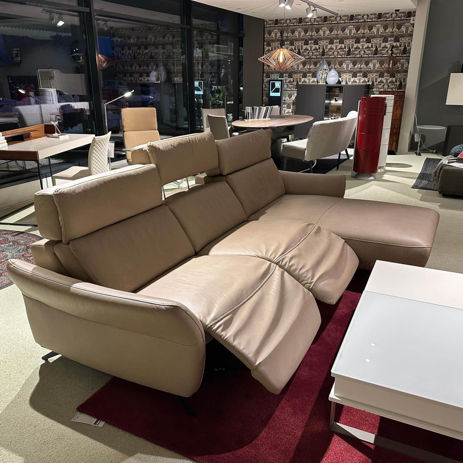 Musterring - Ecksofa MR 280 Leder Cloudy 60 Desert Beige Metallfuß Schwarz Mit Kopfpolsterverstellung - 7