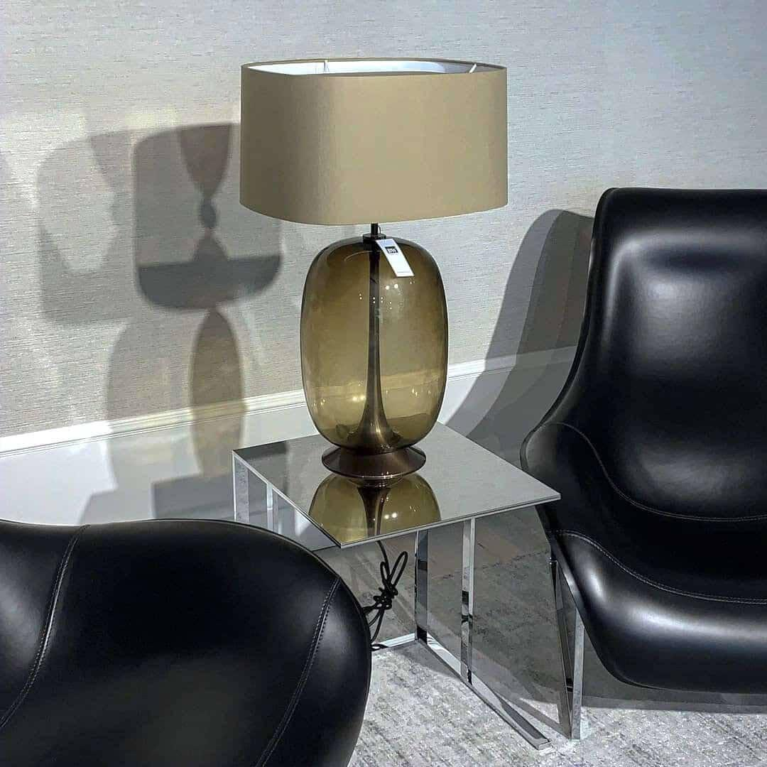 Bielefelder Werkstätten - Tischlampe Stella Schirm Creme Gestell Bronze Glas Bronzebraun - 6