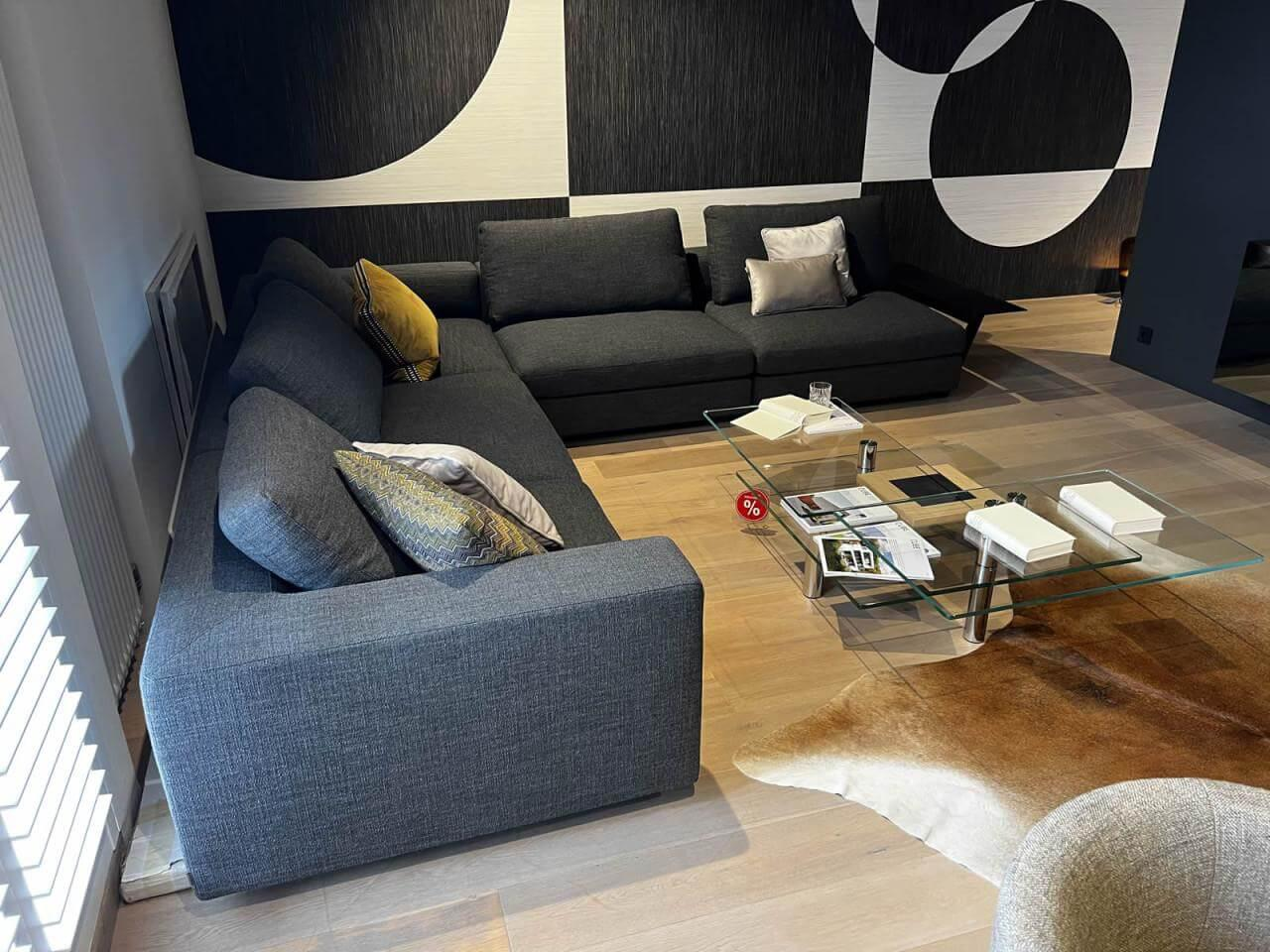 Walter Knoll - Eckgruppe Living Landscape Stoff Garbo Grau Sockel Buche Schwarz Lackiert Tischplatte Saddle Black Schwarz - 4