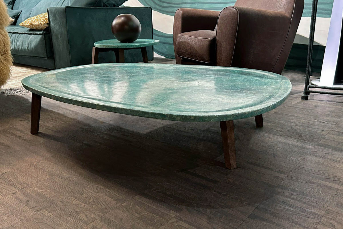 Baxter - Couchtisch Vietri Tischplatte Marmor Türkis Gestell Esche Gefärbt Nussbaumfarbig - 3