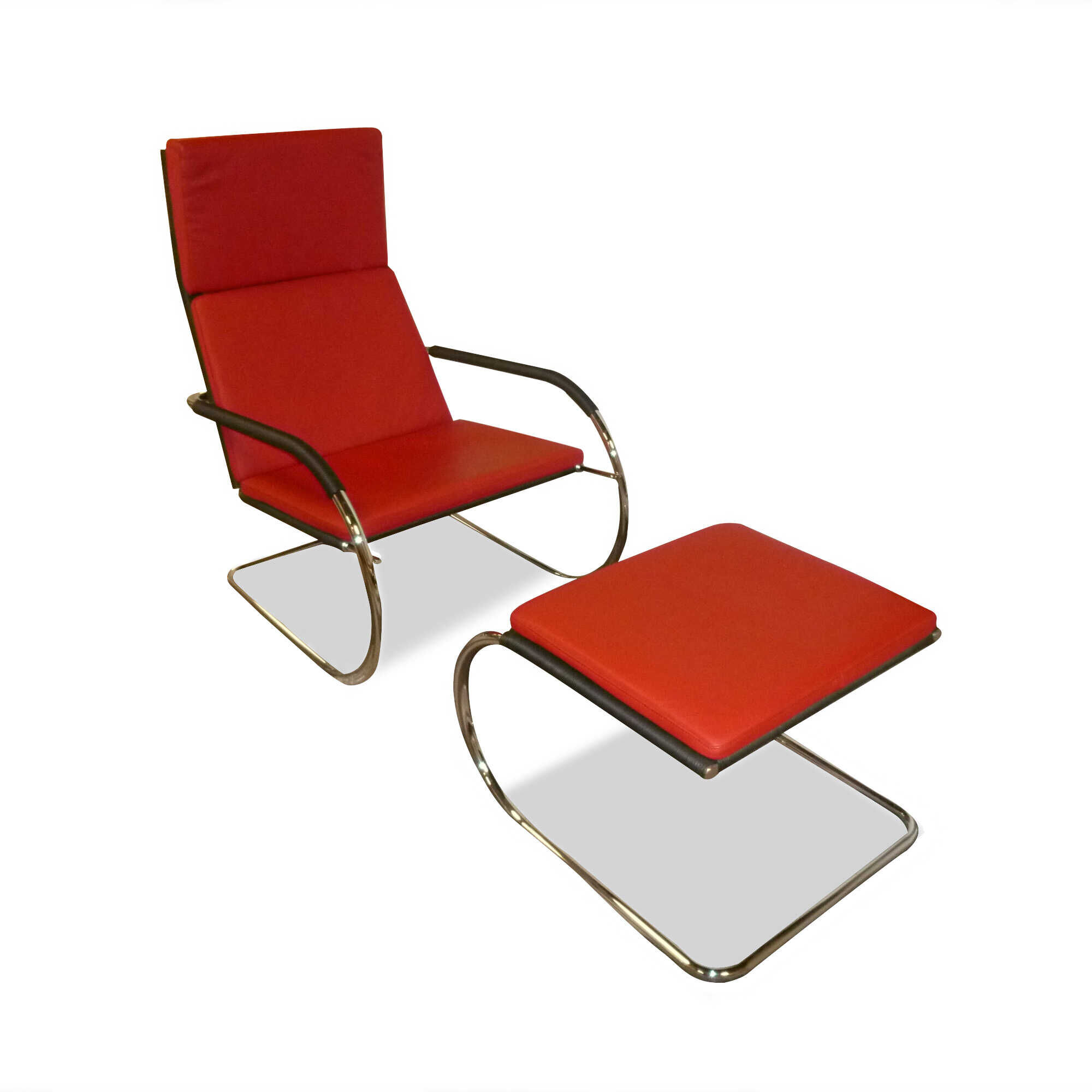 Sessel D35-1 Leder Rot Chromgestell mit Hocker