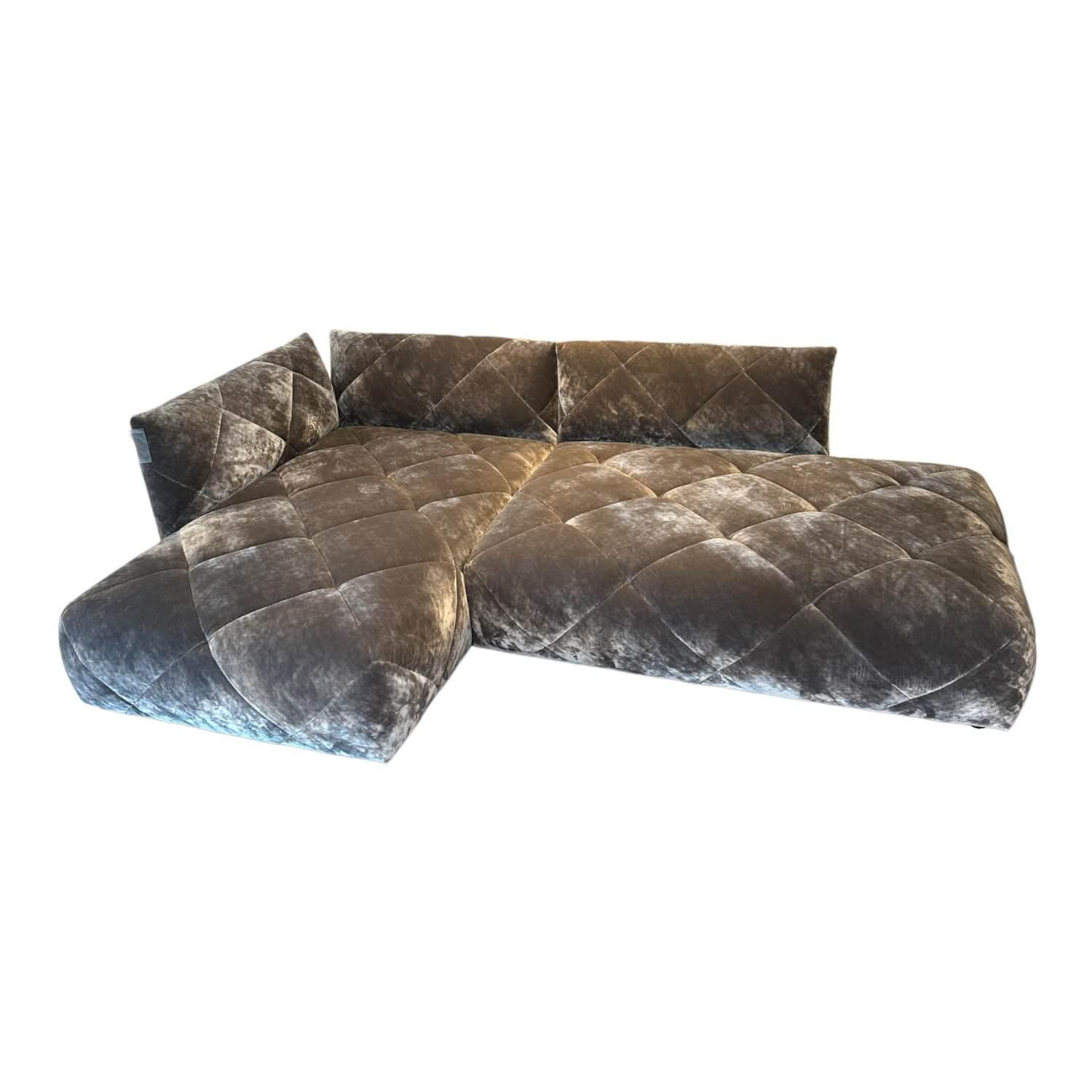 Bretz - Ecksofa Teratai H106li Bezug Stoff 65 9681 Hochflor Velours Feather Grey Grau Gleiter Schwarz - 1