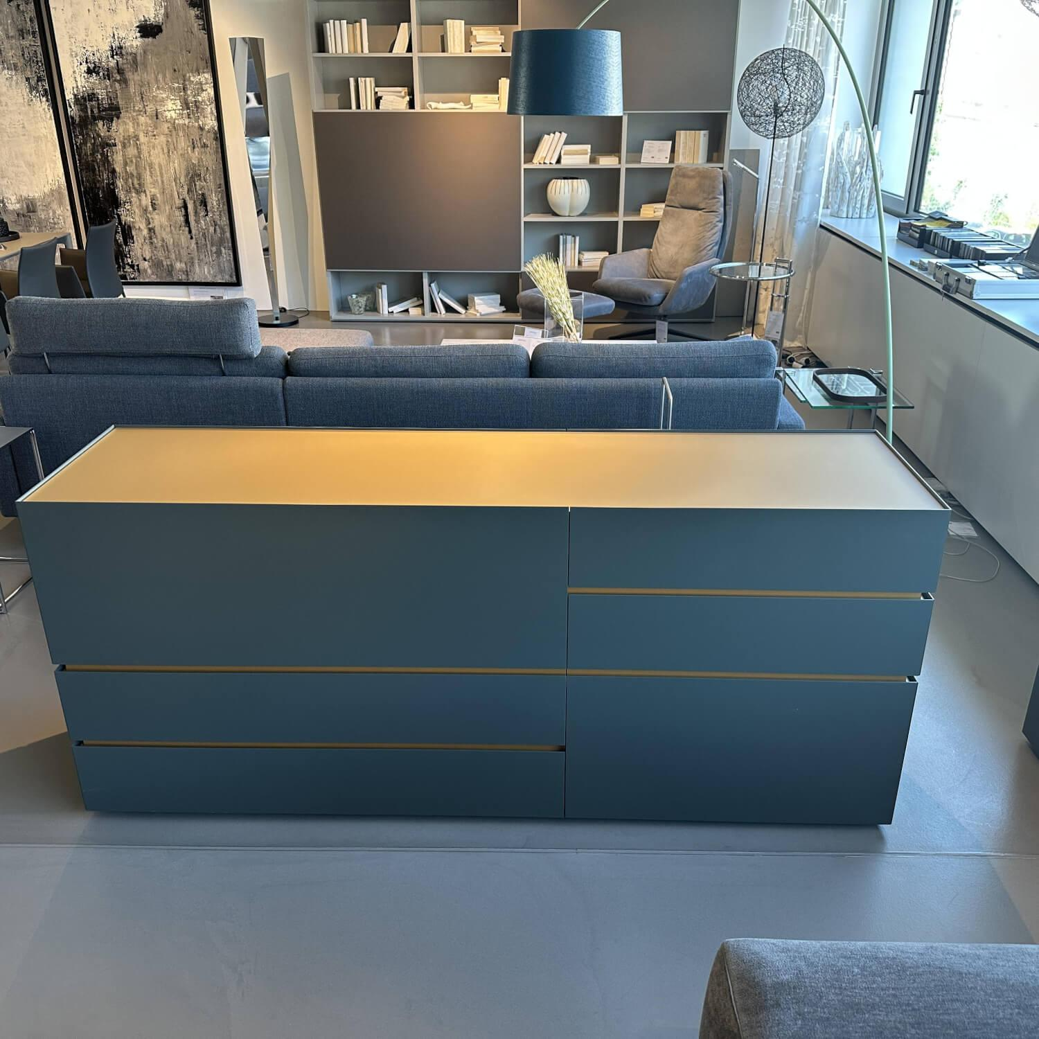 Interlübke - Sideboard Just Cube Bold Lack Bahia M81 Grün Blau Abdeckplatte Mattglas Opti Masala T40 Gelb Braun - 6