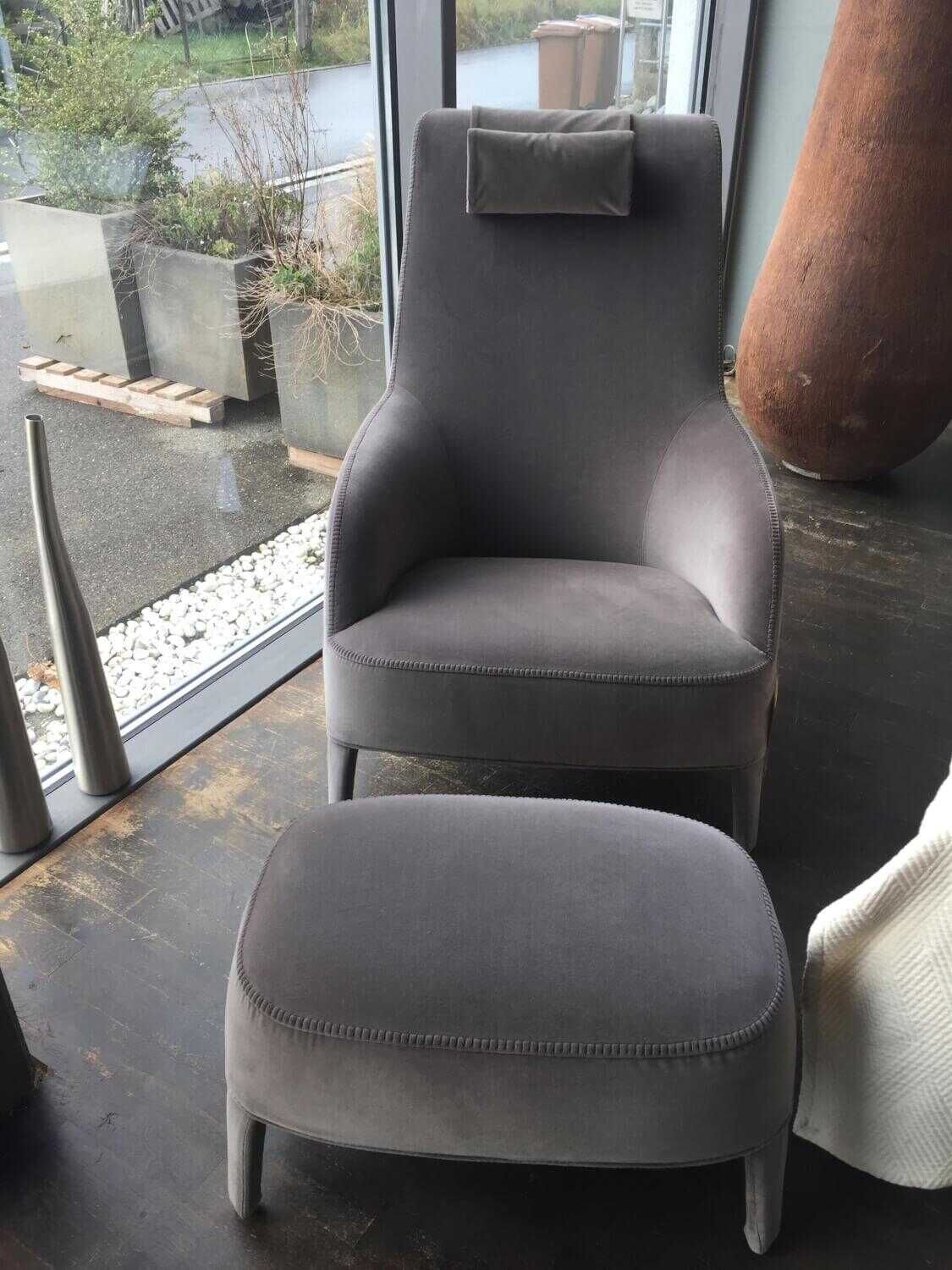 B&B Italia - Sessel Apta Febo Sirio Tortora Grau mit Hocker Bergère - 2