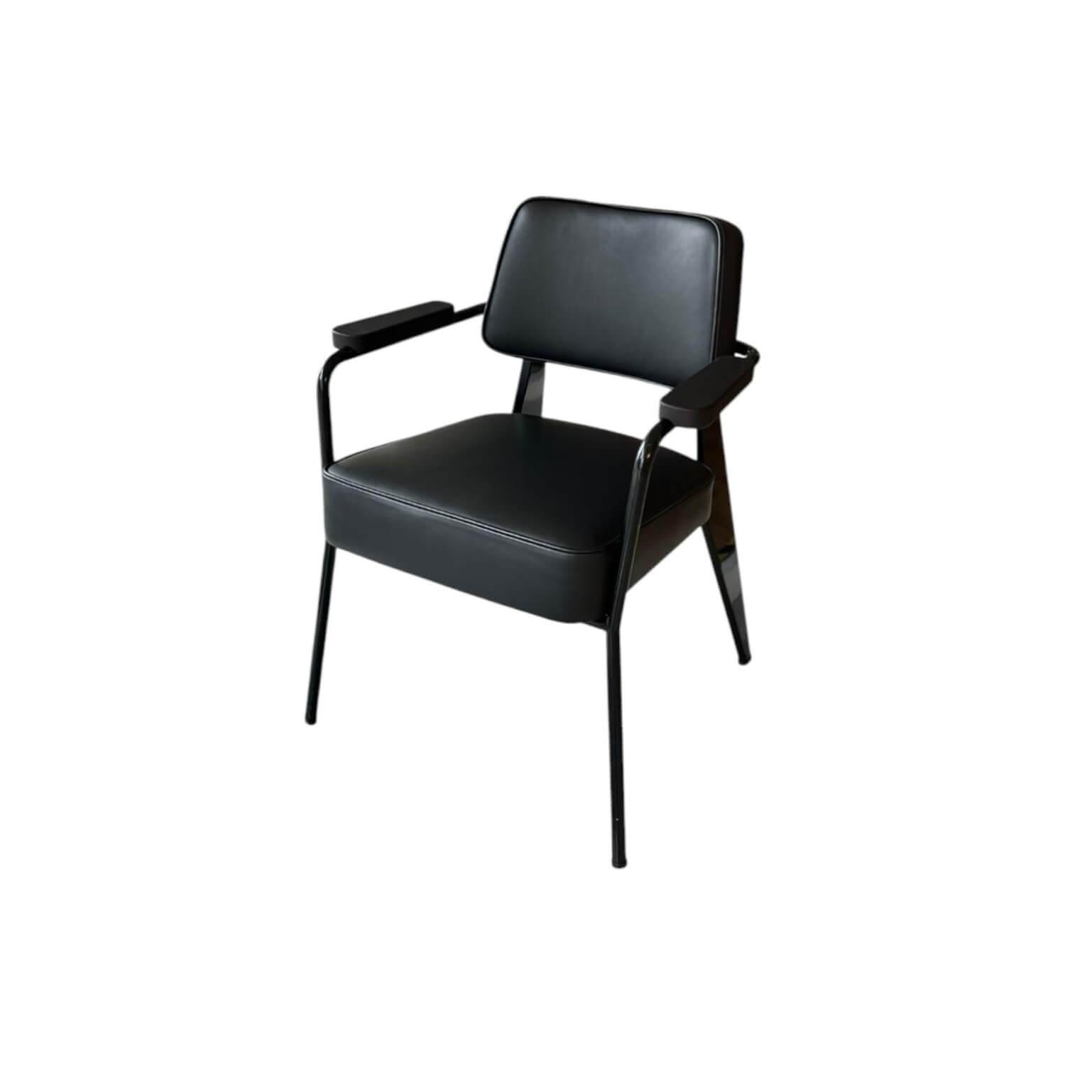 Vitra - Sessel Direction Leder Premium F Schwarz Armelehne Eiche Dunkel Tiefschwarz Glatt Gestell Metall Tiefschwarz Glatt - 1