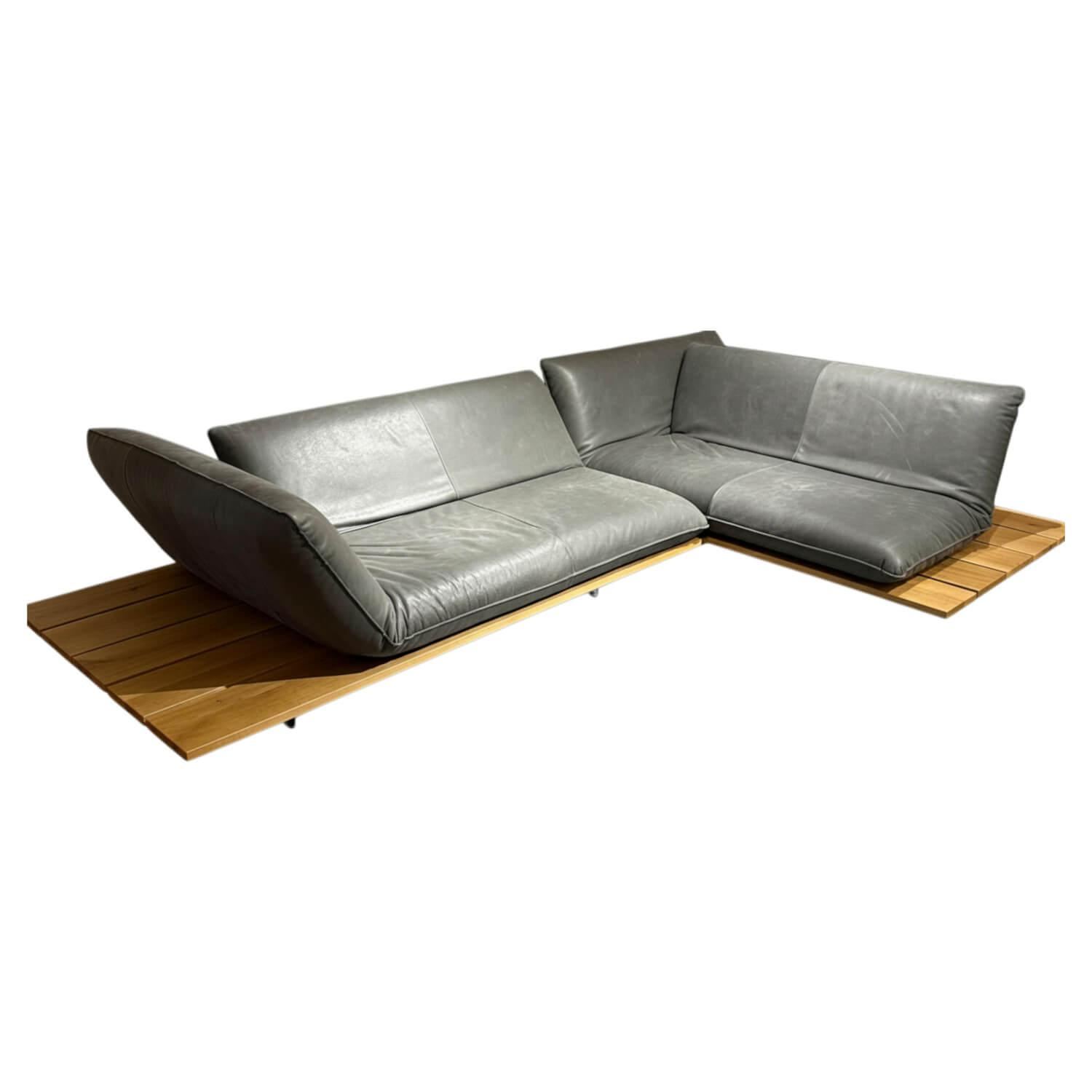 Bullfrog - Ecksofa Leder Oasis Elefant 2100 63 Grau Plateau Wildeiche Massiv Geölt Metallfuß Schwarz Lackiert - 1