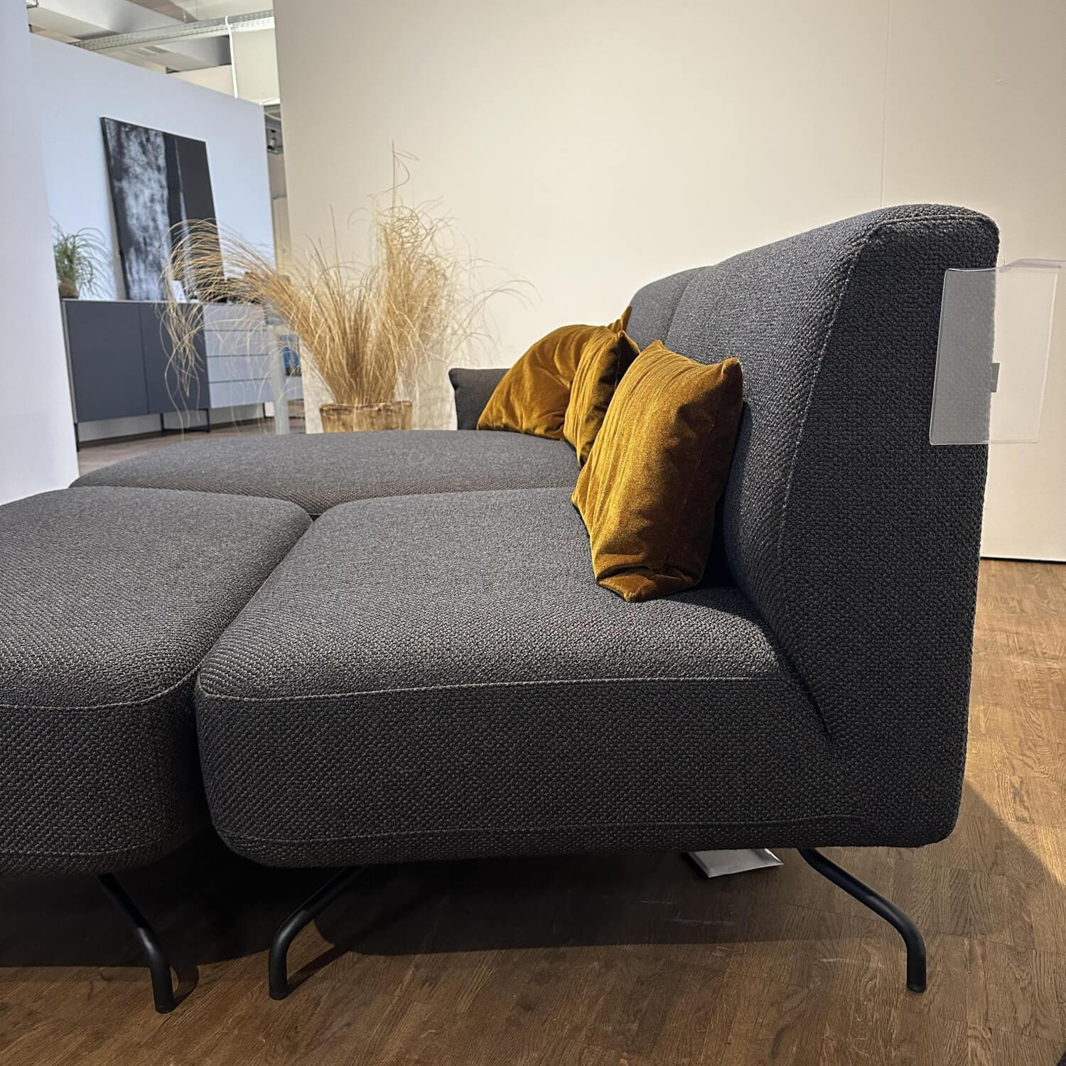 Signet - Ecksofa Taormina Stoff Varese Blau Kupfer Metallfüße Schwarz Mit Hocker Und Liegefunktion - 10