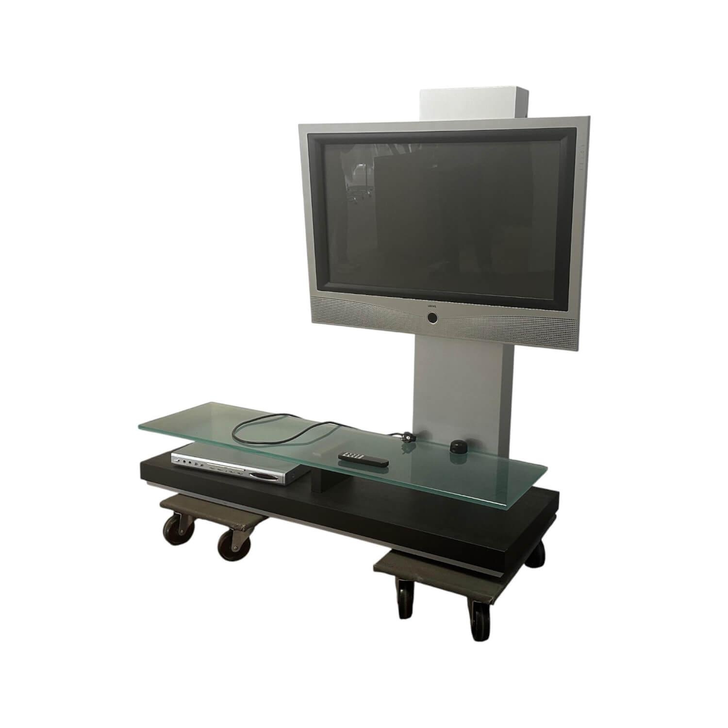 Bacher - TV Regal Adabar Metall Silber Glasplatte Elektrisch Höhenverstellbar Mit Rollen - 1