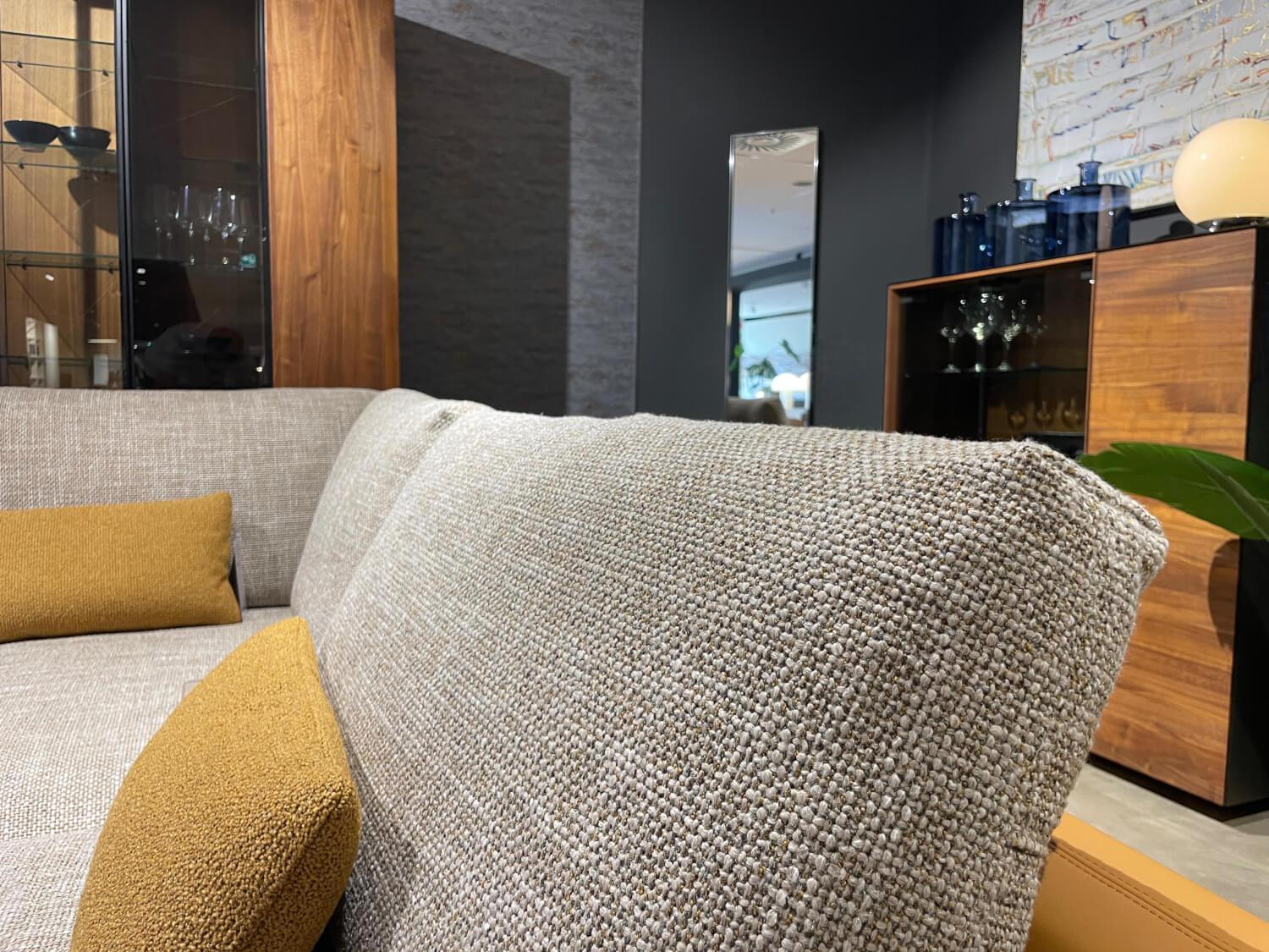 Rolf Benz - Ecksofa 60 Sina Korpus Leder 38 111 Ockerbraun Braun Sitz Stoff 26 383 Sandgelb Grau Gestell Schwarz - 2