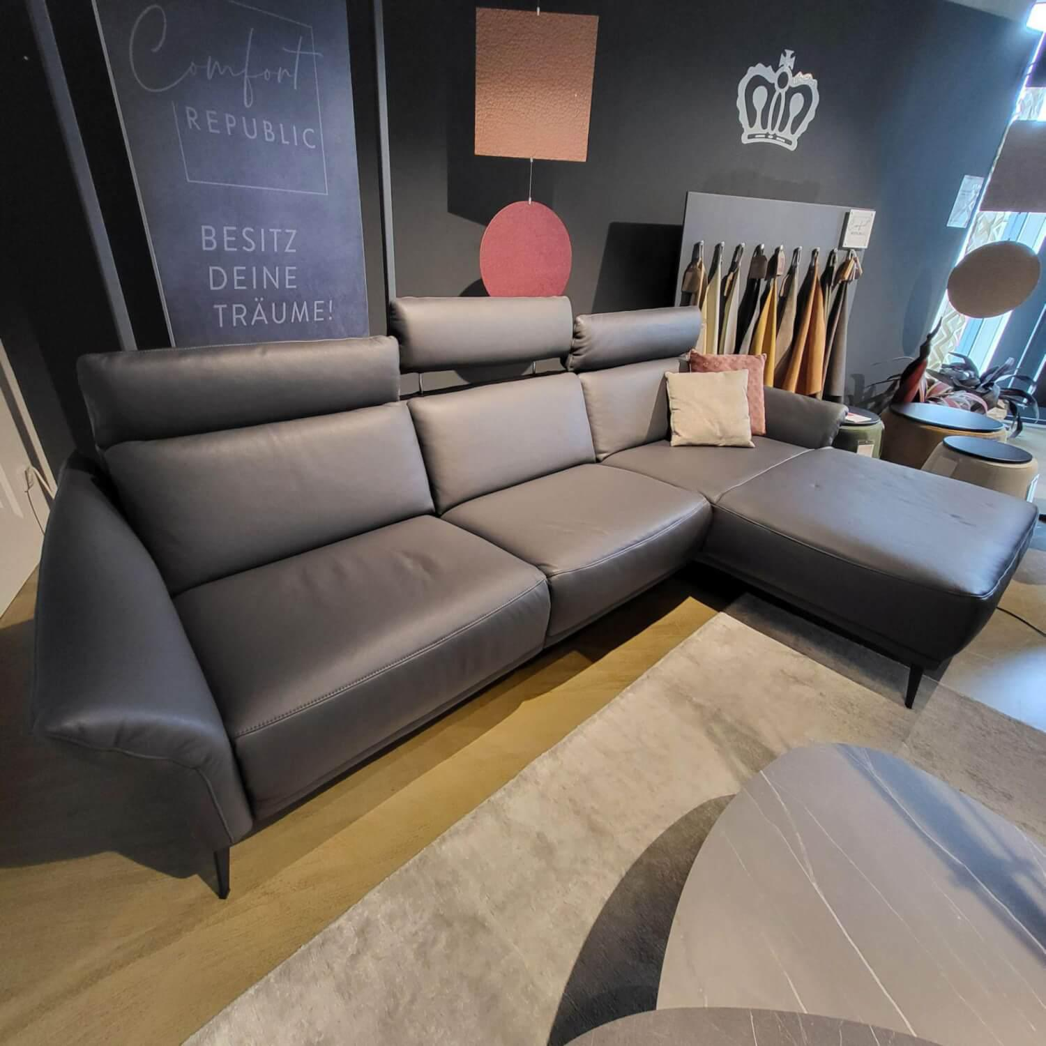 Comfort Republic - Ecksofa Justus Leder Anthrazit PG L50  Metallfüße Schwarz Mit Motorischer Relaxfunktion Ohne Dekokissen - 2