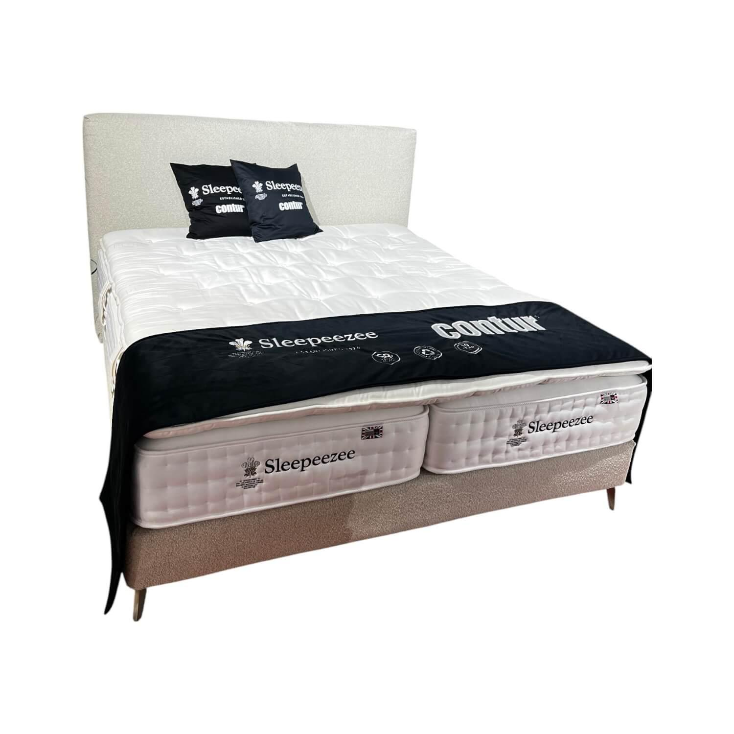 Contur - Boxspringbett 4600 Stoff Copenhagen 901 Beige Füße Metall Silber Inklusive 2 Matratzen Und Topper - 1