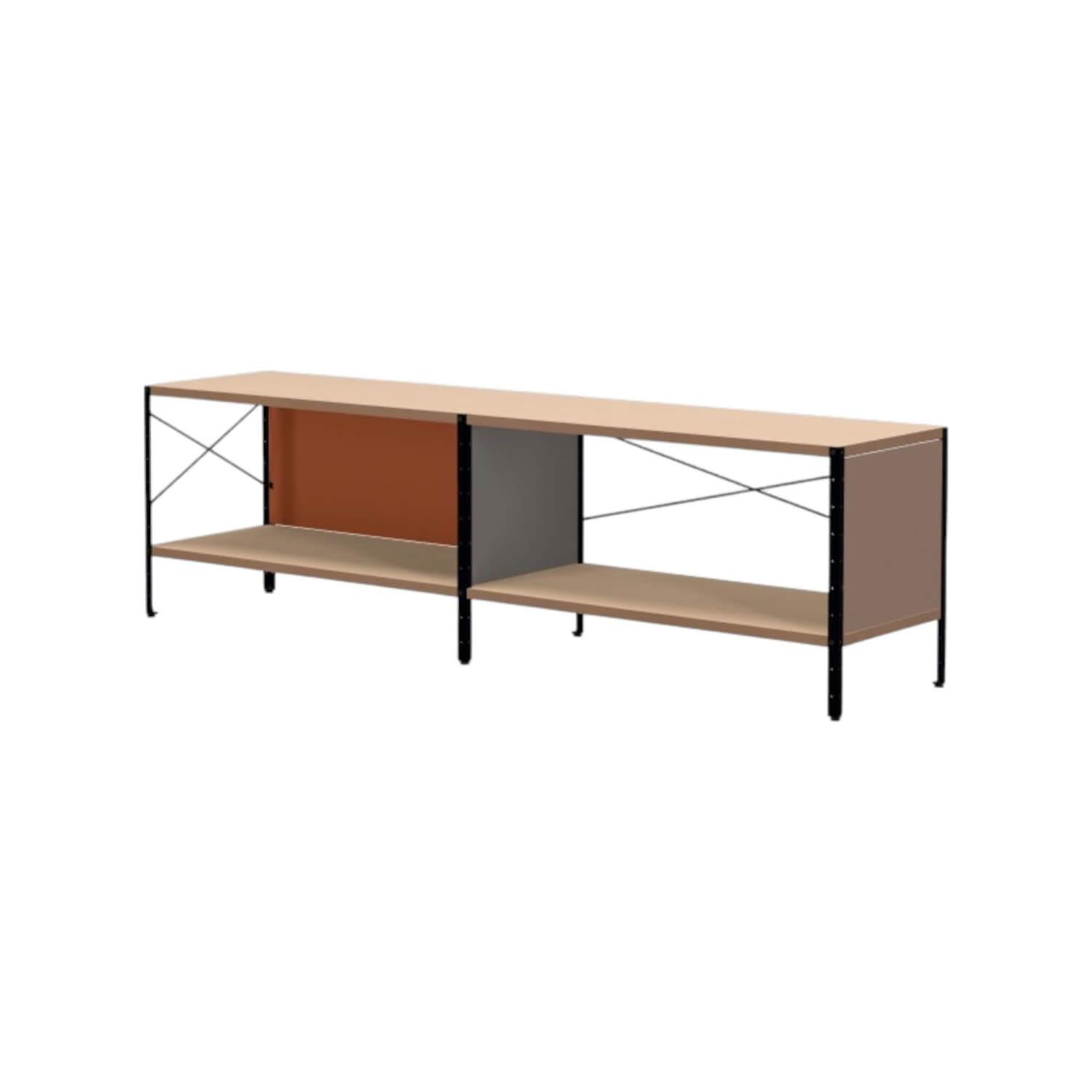 Vitra - Sideboard Platte Furnier Birke Blenden Zartblau Rehbraun Rostorange Gestell Aluminium Schwarz Pulverbeschichtet - 1