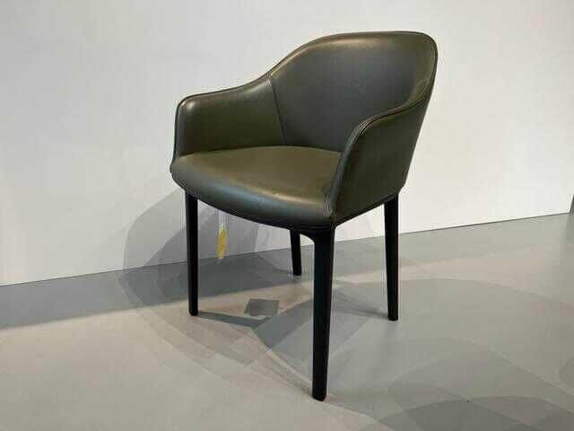 Stuhl Softshell Chair Leder Premium Khaki Füße Schwarz