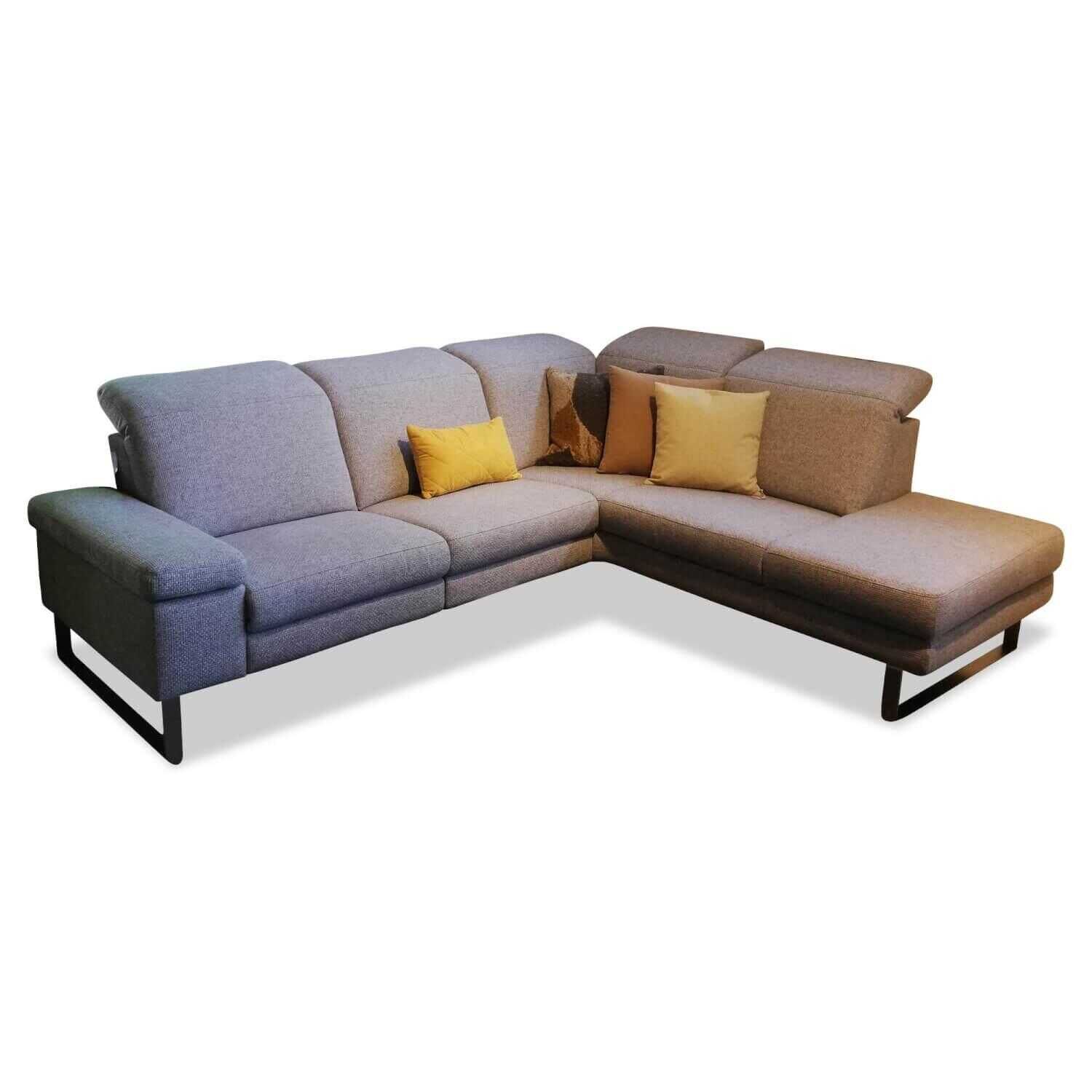 Paul Lindberg - Ecksofa Deno Stoff 2 Braun-Gray Motorisch Verstellbare Garnitur - 1