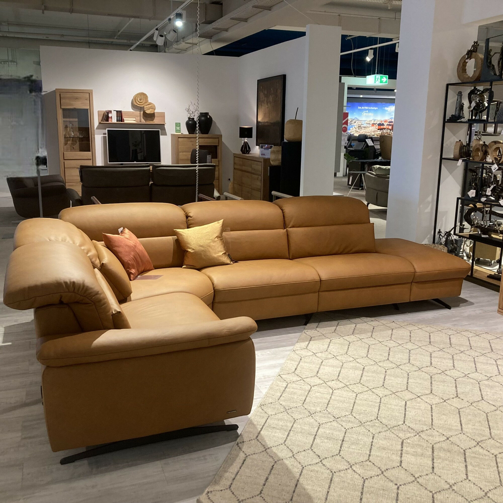himolla - Ecksofa Haar Leder Soft-N  Bright Orange Gelb Gestell Kufen Metall Anthrazit - 2