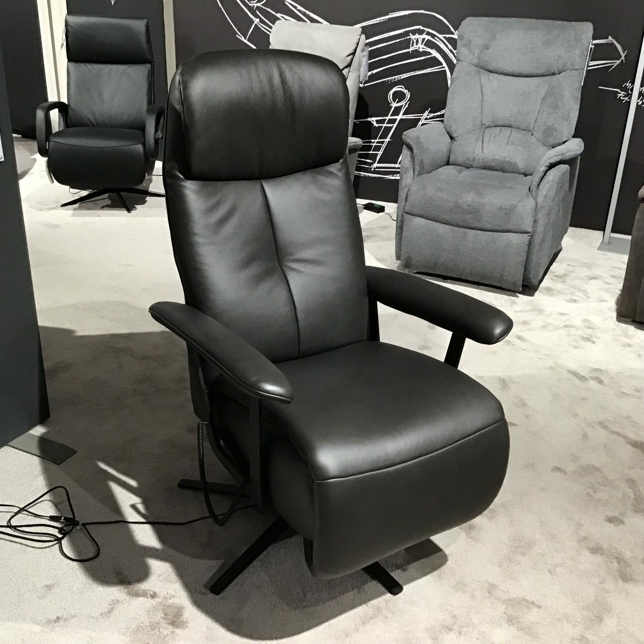 himolla - Sessel EM Duisburg XL Leder Mariposa Onyx Schwarz Sternfuß Metall Anthrazit Mit Motorischer Verstellung - 5