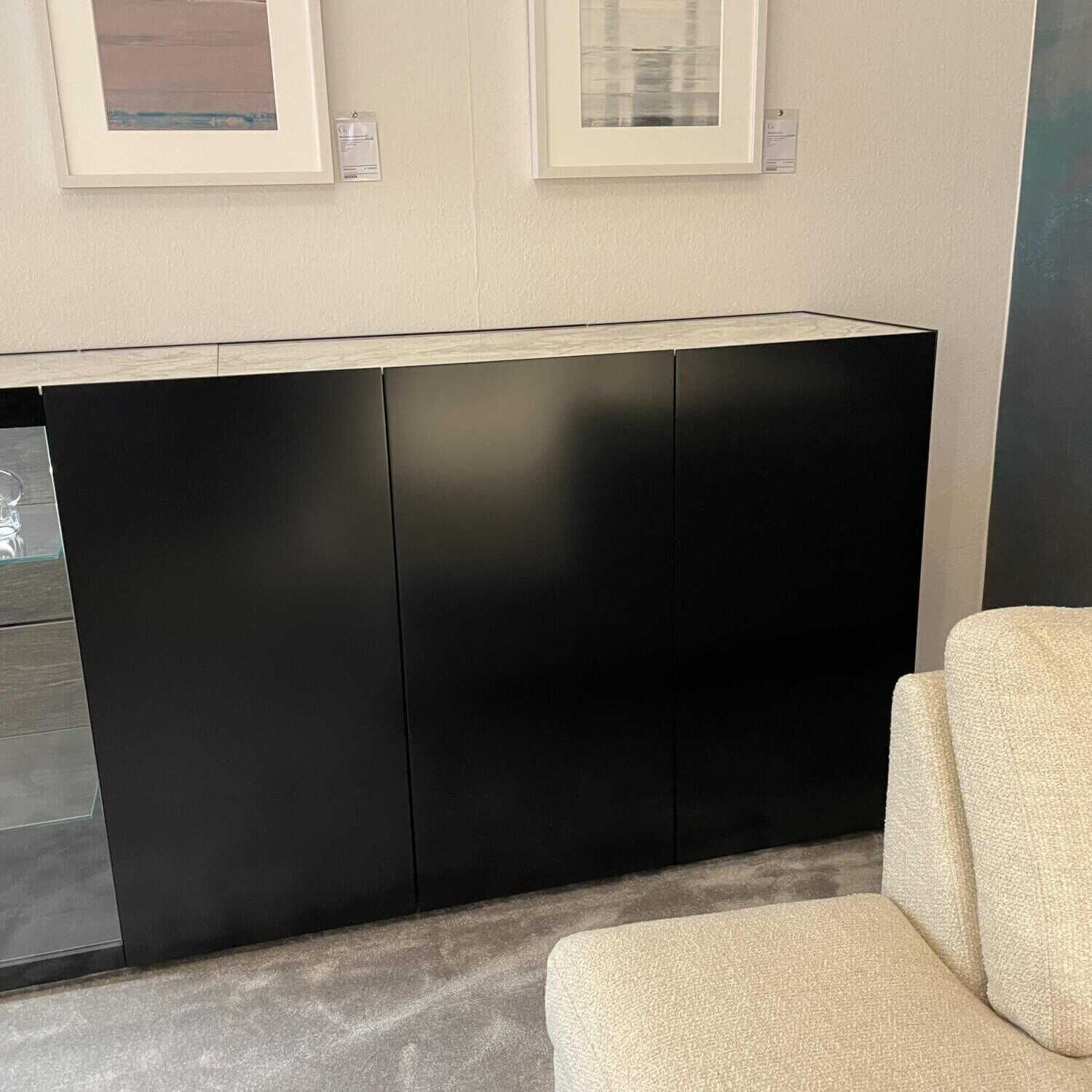 Interlübke - Sideboard Just Cube Light Lack Onyschwarz Matt Klarglas Onyxschwarz Lackiert Abdeckplatte Marmor Pan - 3