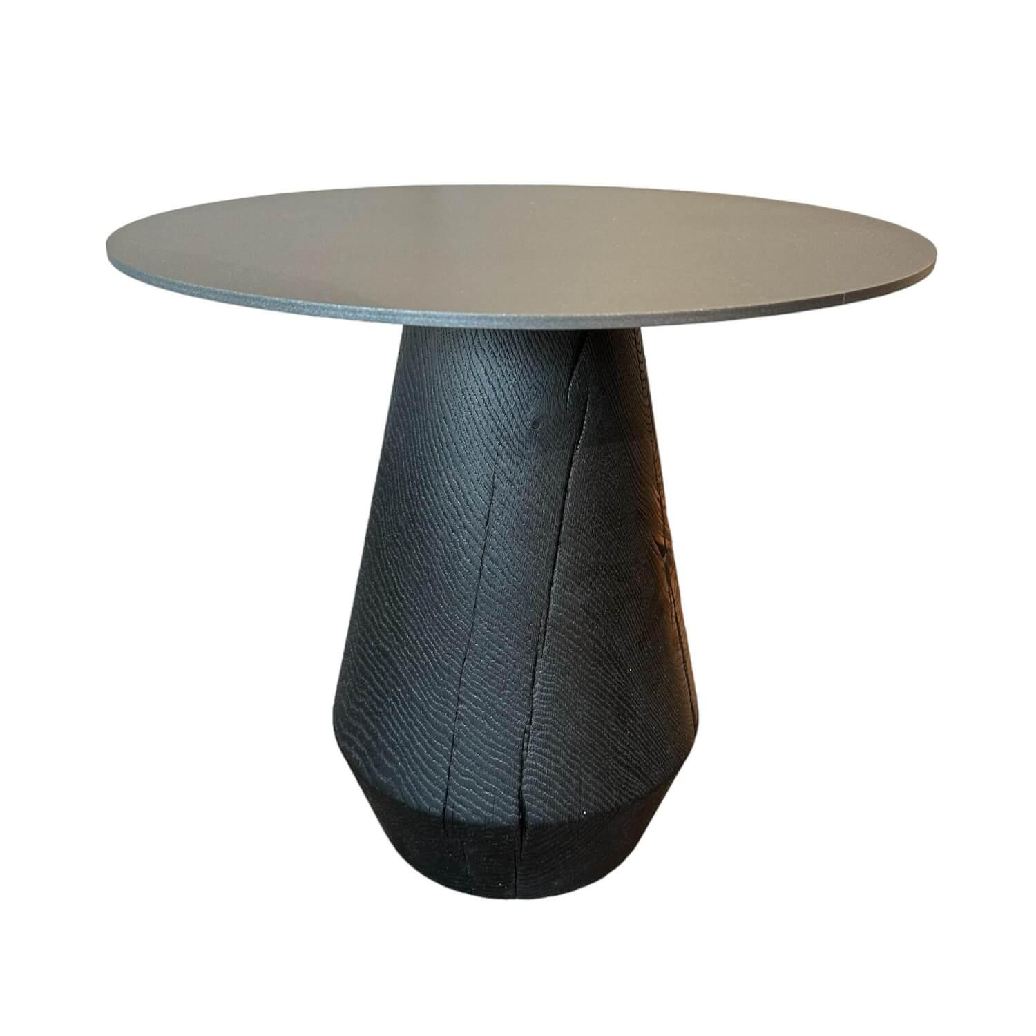 ASCO - Side table Ivy Top sheet steel dark gray textured solid wood cone burnt oak black oiled - 1