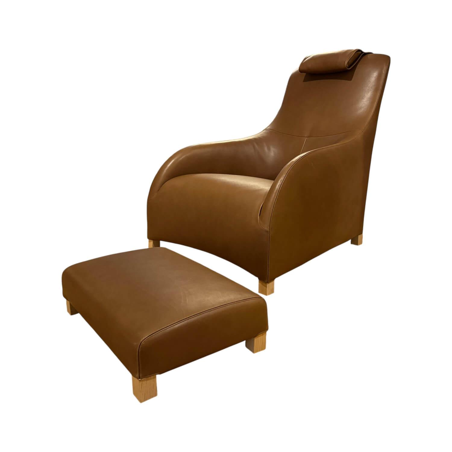 Maxalto - Sessel Apta Kalos 9750N Leder Kasla KS360 Hellbraun Inklusive Hocker und Kopfstütze - 1