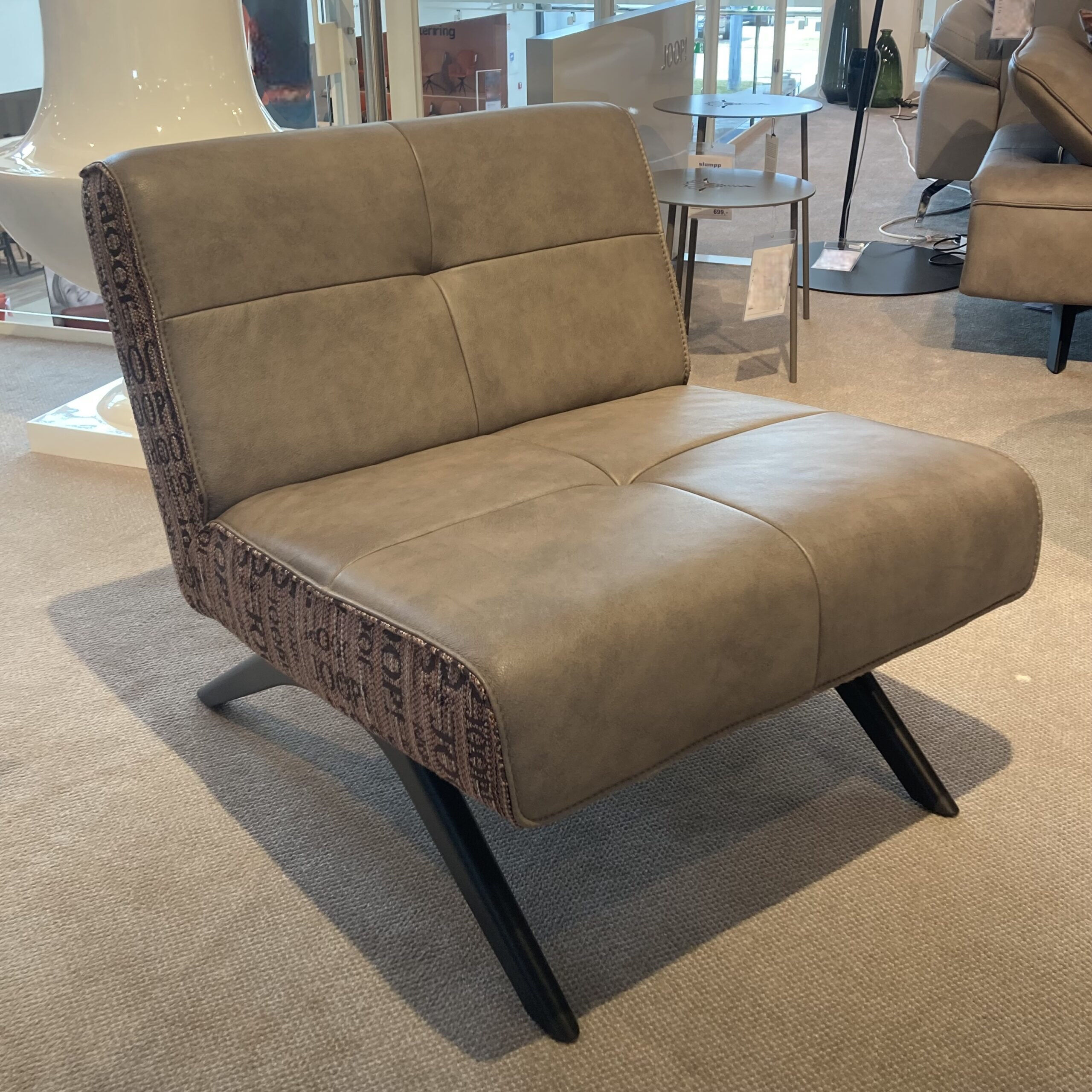 JOOP! - Sessel Square Leder Eleganza Fango Beige Stoff Statement Rose Gestell Buche Schwarz Lackiert - 6