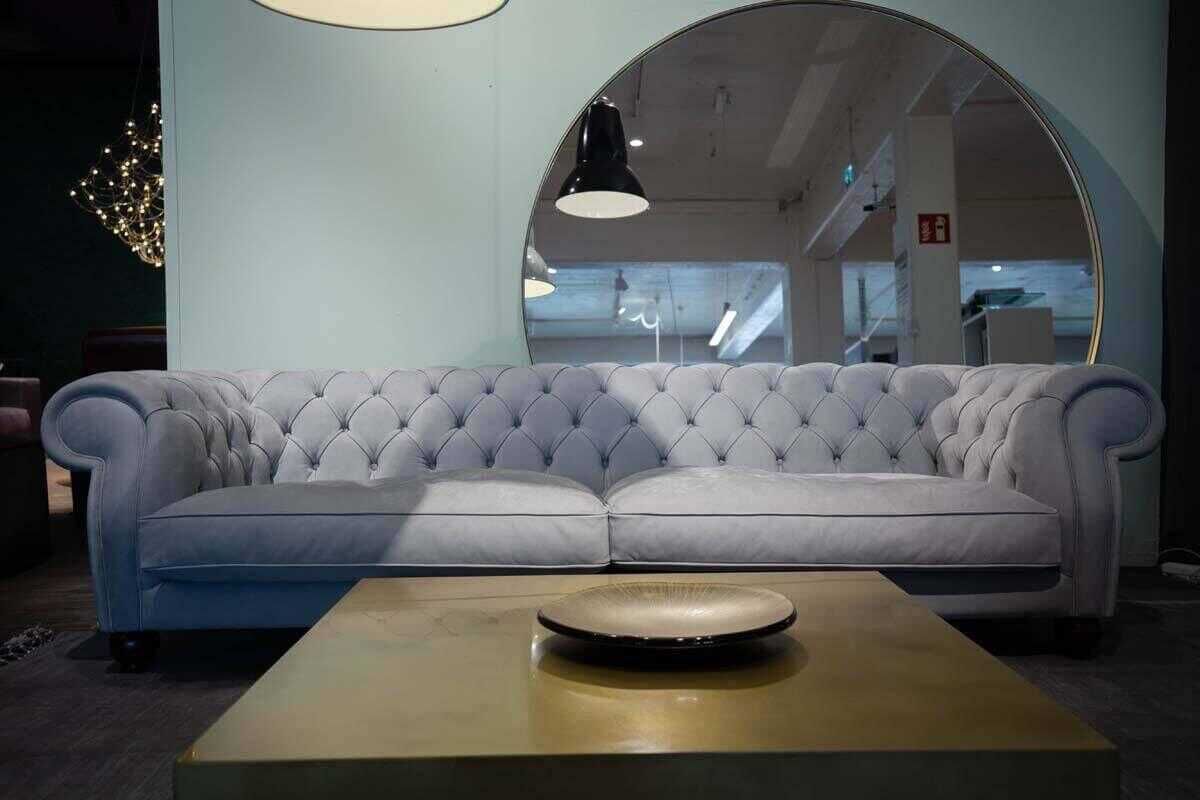 Baxter - Sofa Diana Chester Lounge Leder Kashmir Ciment Hellgrau Füße Buche Schwarz - 1