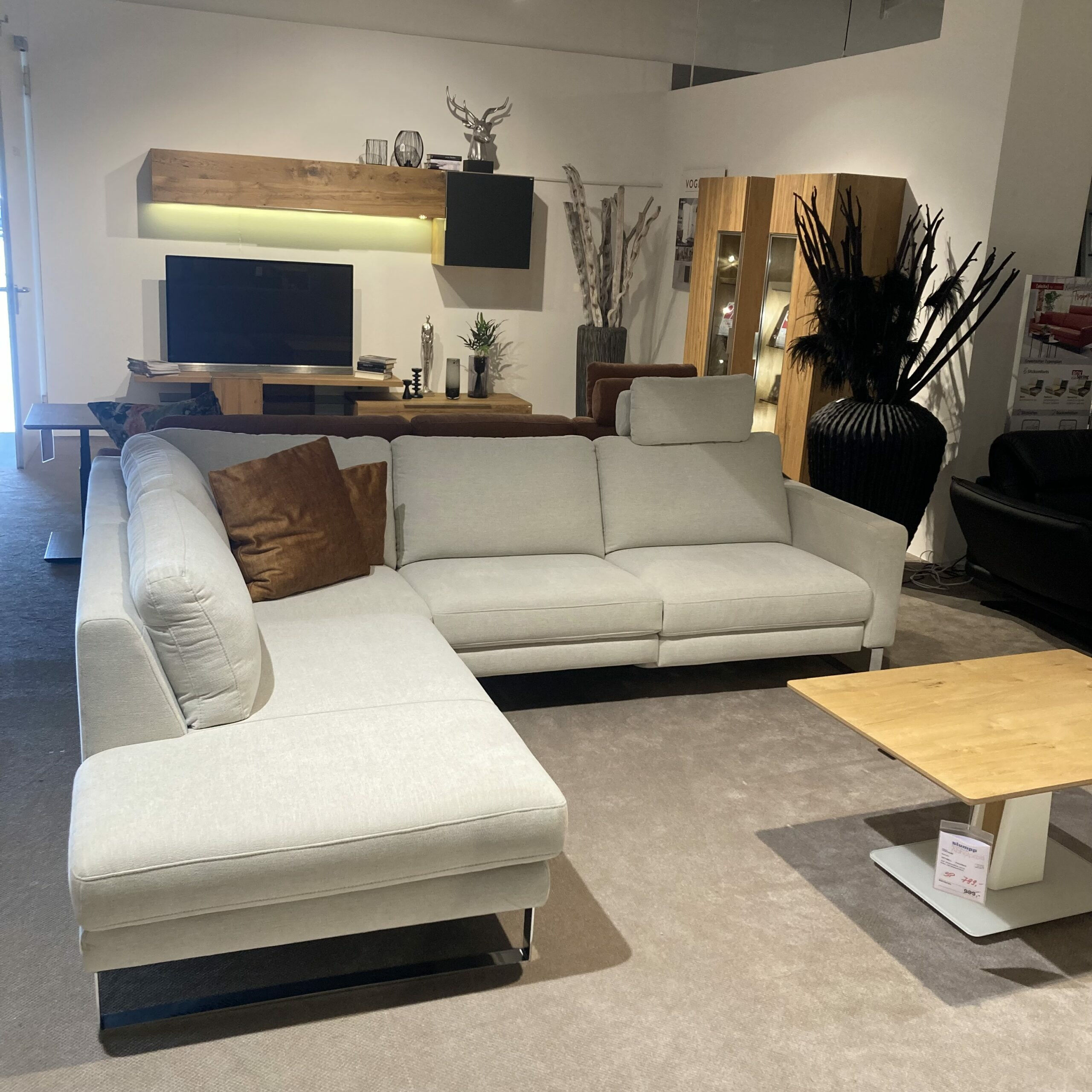Comfort Republic - Ecksofa Anna A Stoff Carmen Naturel Beige Kufengestell Metall Chromfarbig Mit Motorischer Relaxfunktion - 6