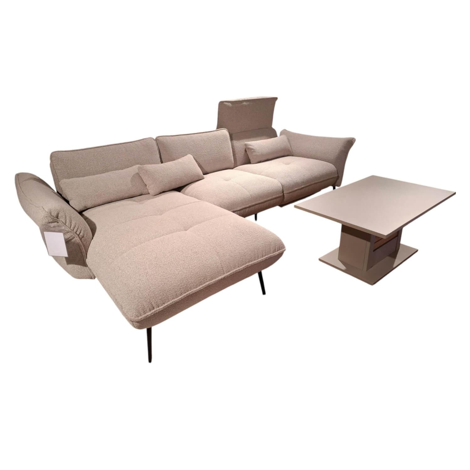 Steinpol - Ecksofa Murcia Stoff Space Natur Metallfuß Schwarz mit motorischer Fußauflage - 1
