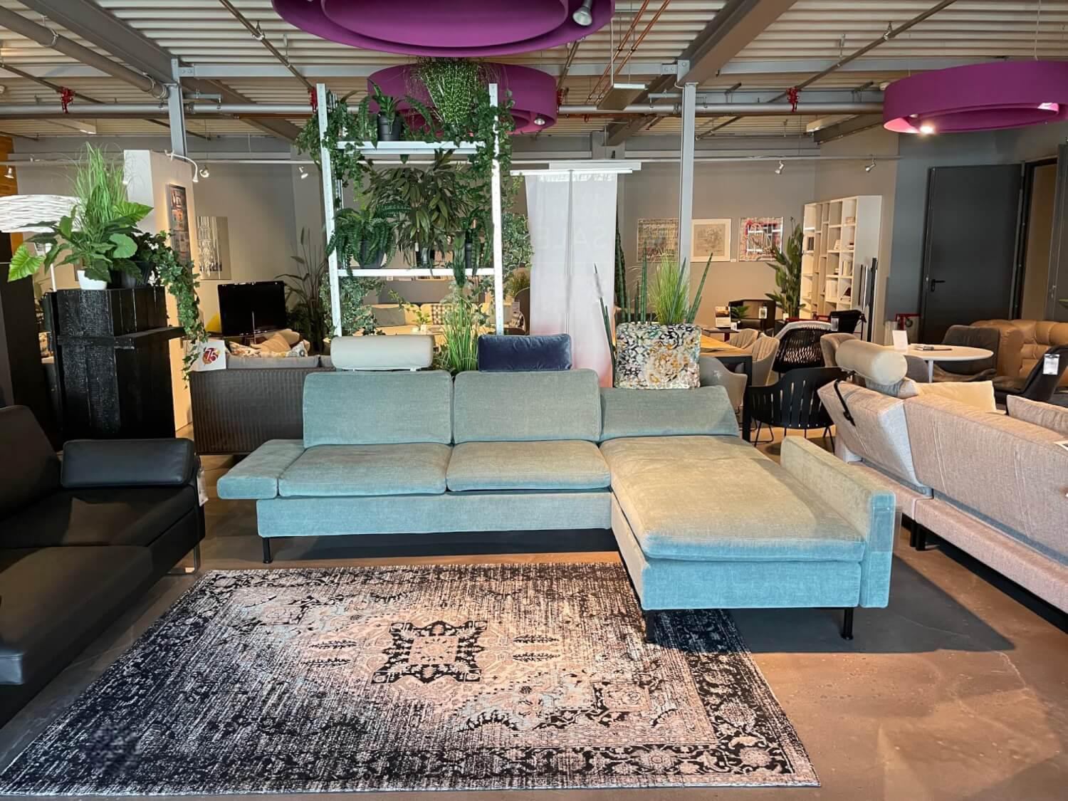 Brühl - Ecksofa Alba System M Stoff 3613 32 Grün Blau Winkelfuß Schwarz Mit Kopfstützbügel Und Kissen - 3