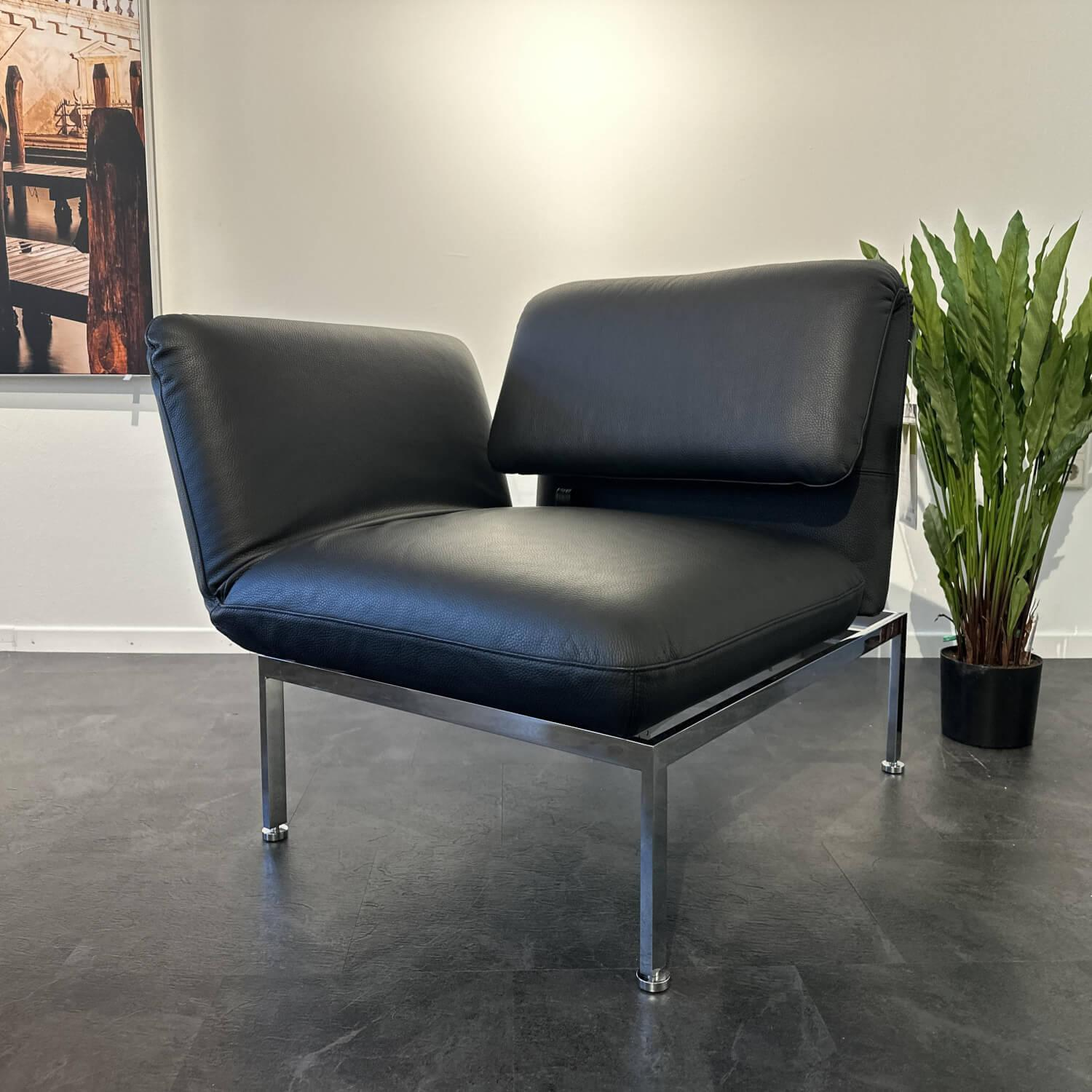 Brühl - Liegesessel Roro Small Leder Unit 5423 10 Schwarz Metalluntergestell Verchromt Glänzend - 4