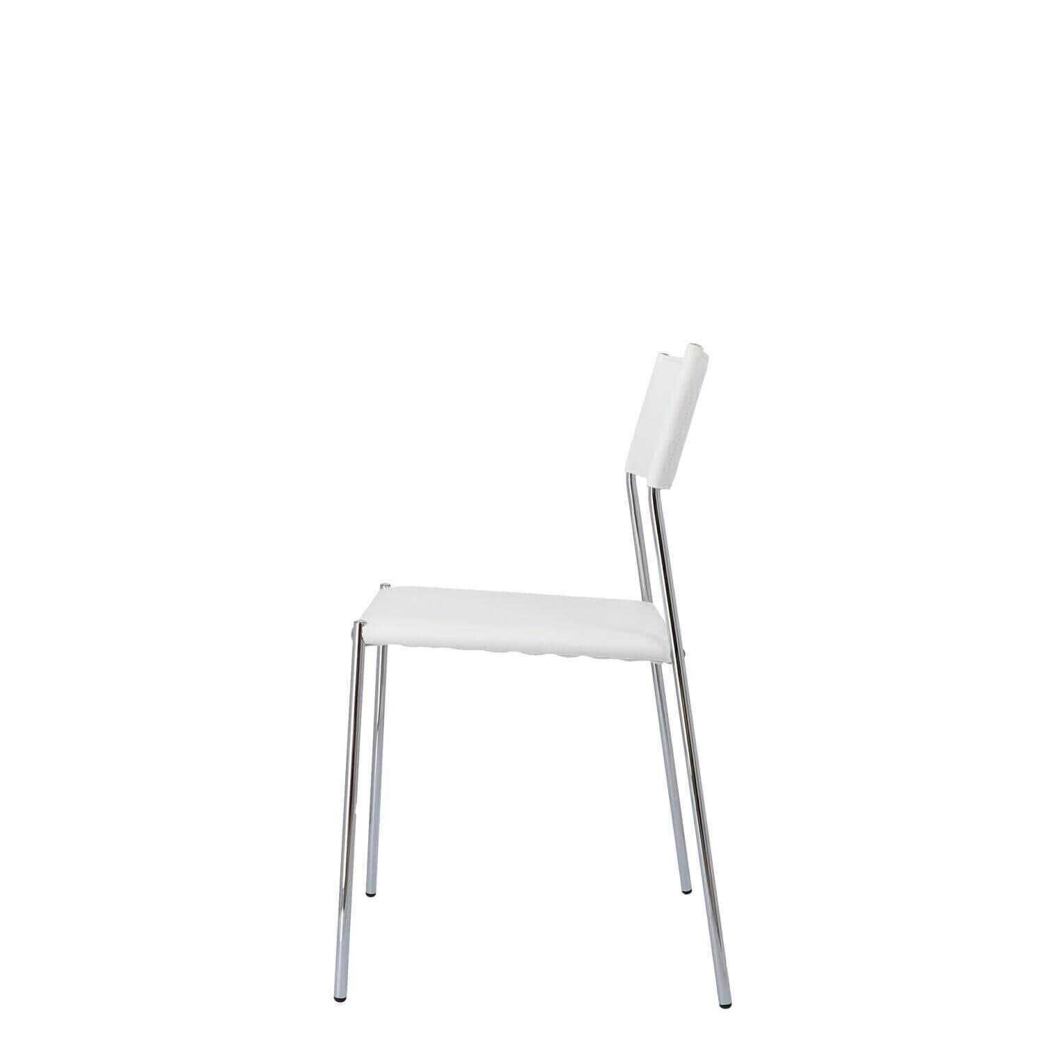 Stuhl Line Weiß Leder mit Verchromtem Stahlrohrgestell