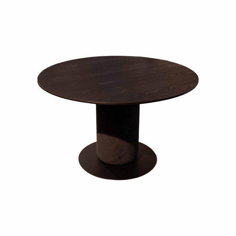 KFF - Esstisch Gaia Platte Brandeiche Schwarz Strukturiert Gebürstet Geölt Gestell Samt Lisboa Bodenplatte Stahl Schwarz - 1