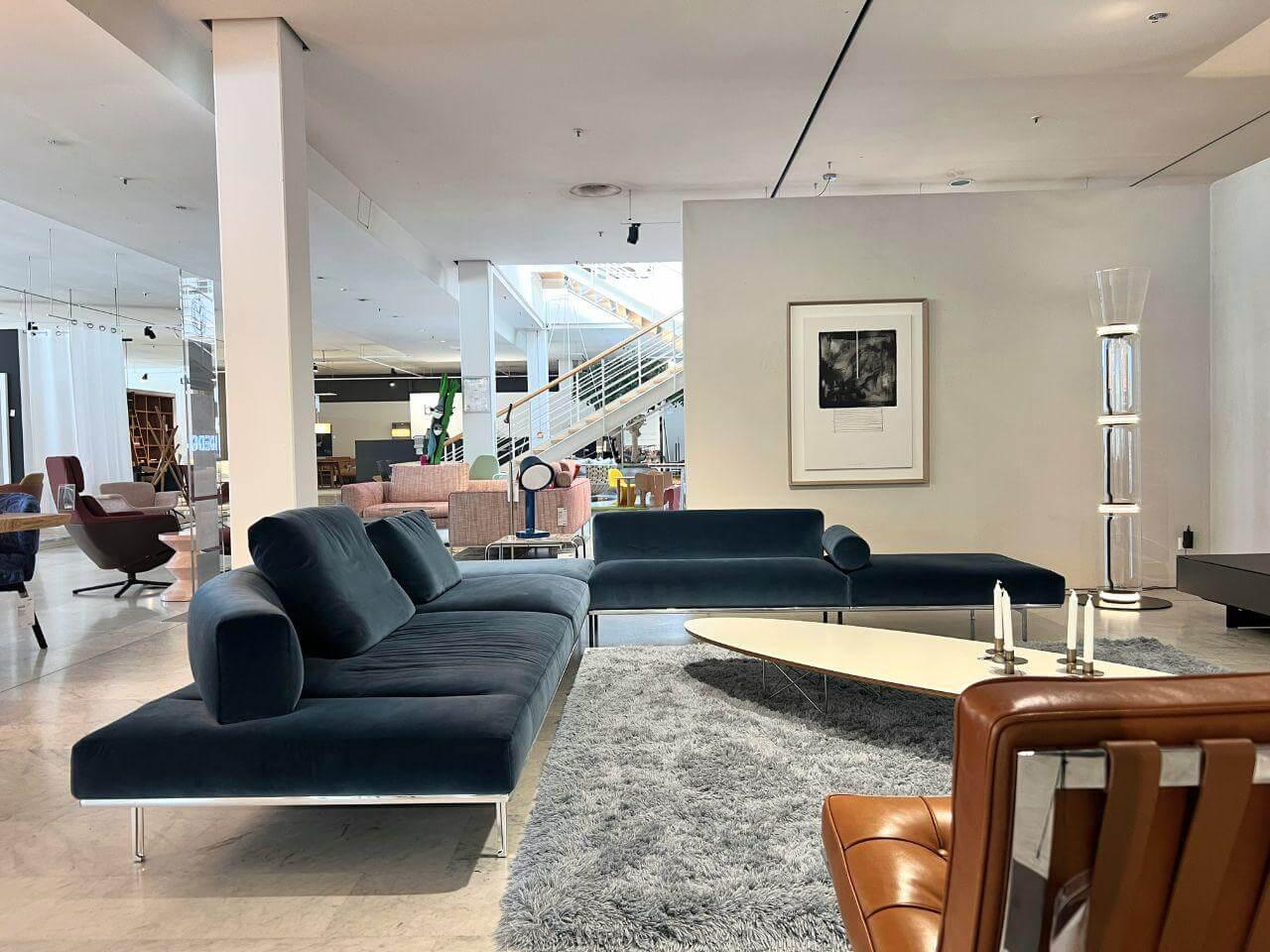 Knoll International - Wohnlandschaft Matic Stoff Iseo Blau (08) T-Naht Gestell Aluminium Glänzend - 2