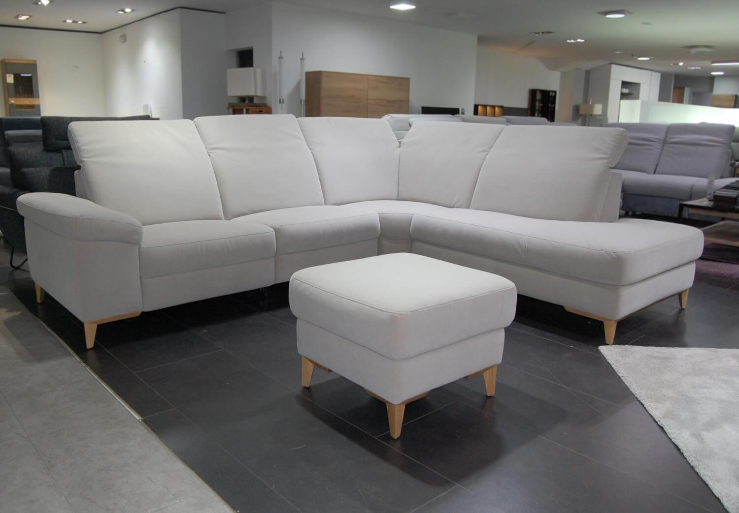 Ecksofa Cadini Stoff Kaleido Rock Grau mit Hocker