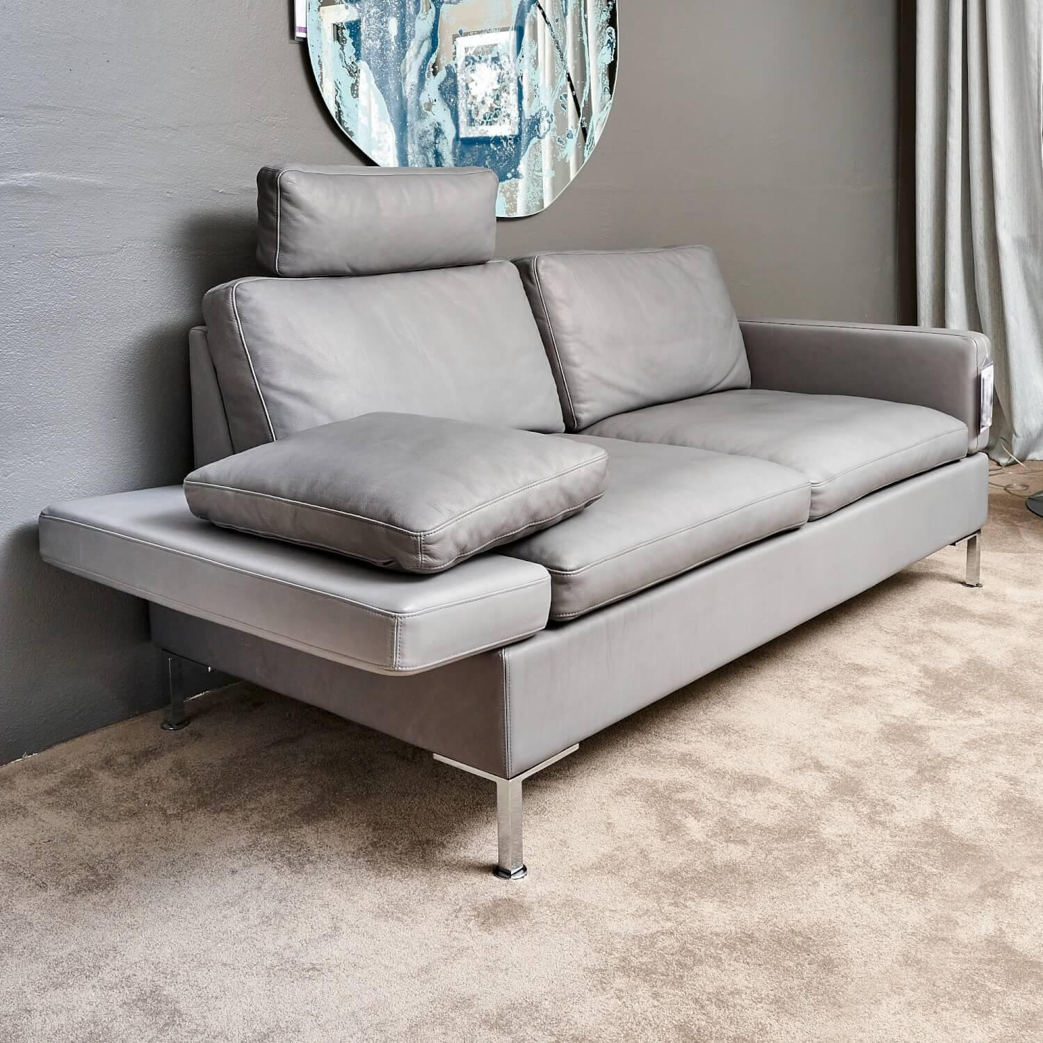 Brühl - Sofa Alba System M Leder 5707 Pearl 0095 Grau Winkelfuß Verchromt Mit Kopfstütze - 9