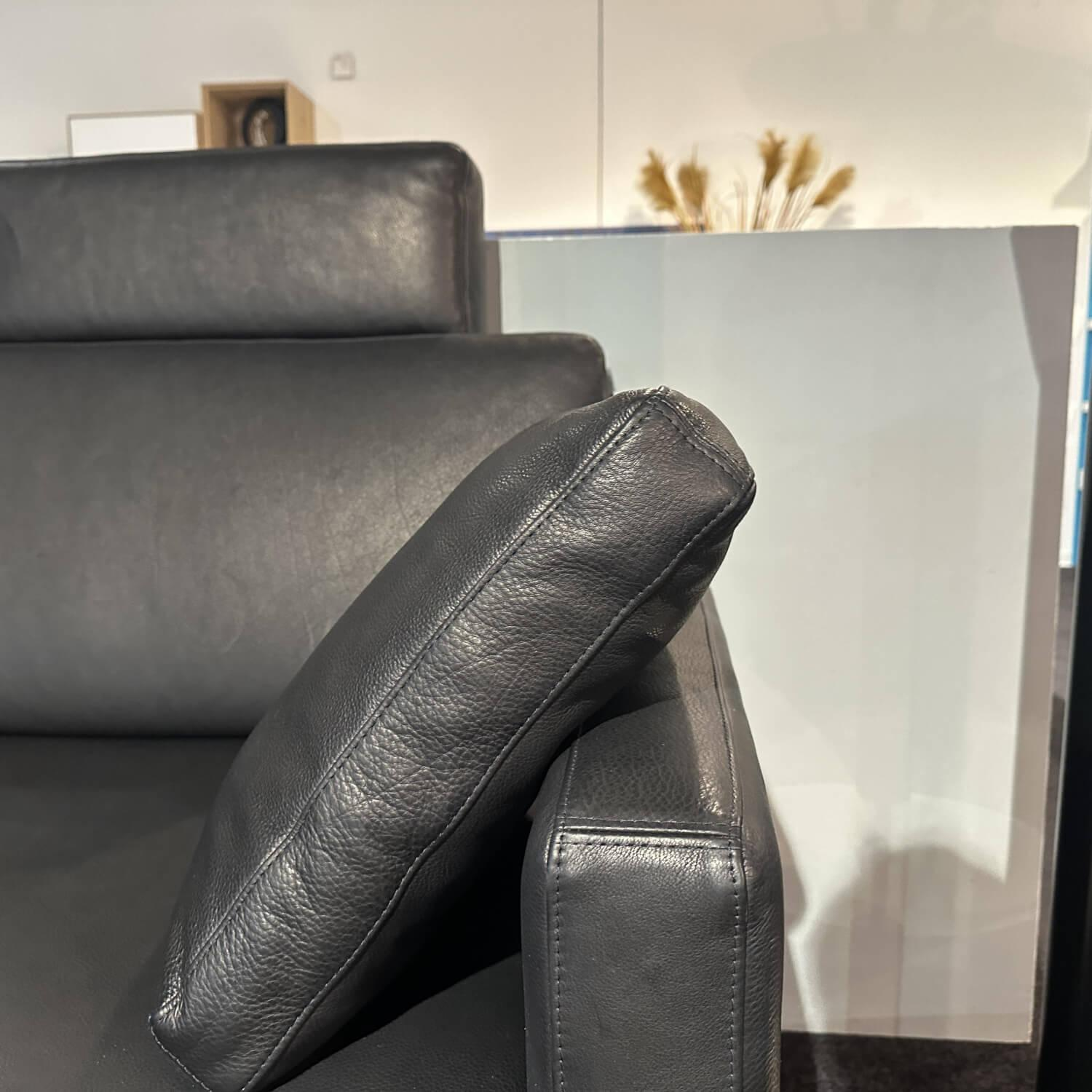 Brühl - Sofa Alba System 0 Leder Pearl 5707 10 Schwarz Winkelfüße Metall Verchromt Inklusive Fußstütze - 3