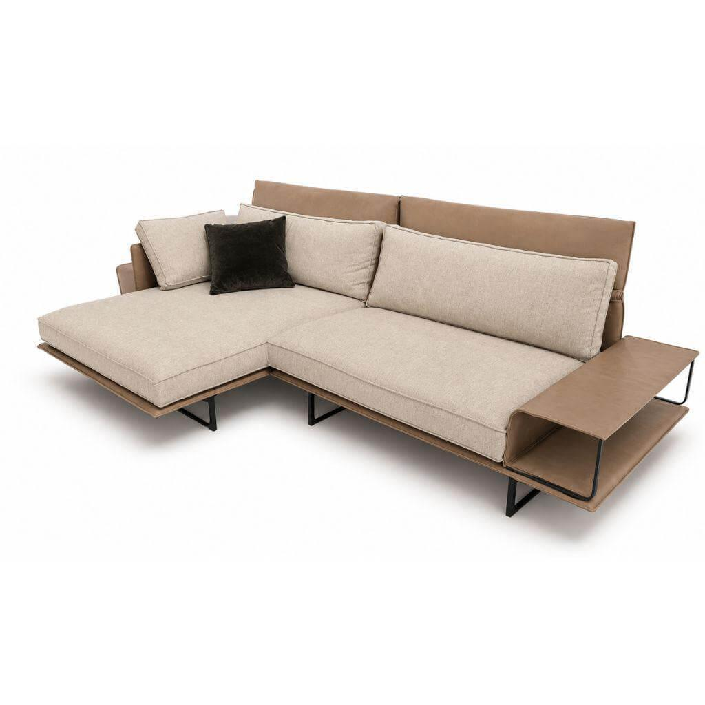 IP Design - Ecksofa Cube Air Stoff Kat. 10 Beige Grau Gestell Leder Braun Füße Metall Matt Schwarz - 1