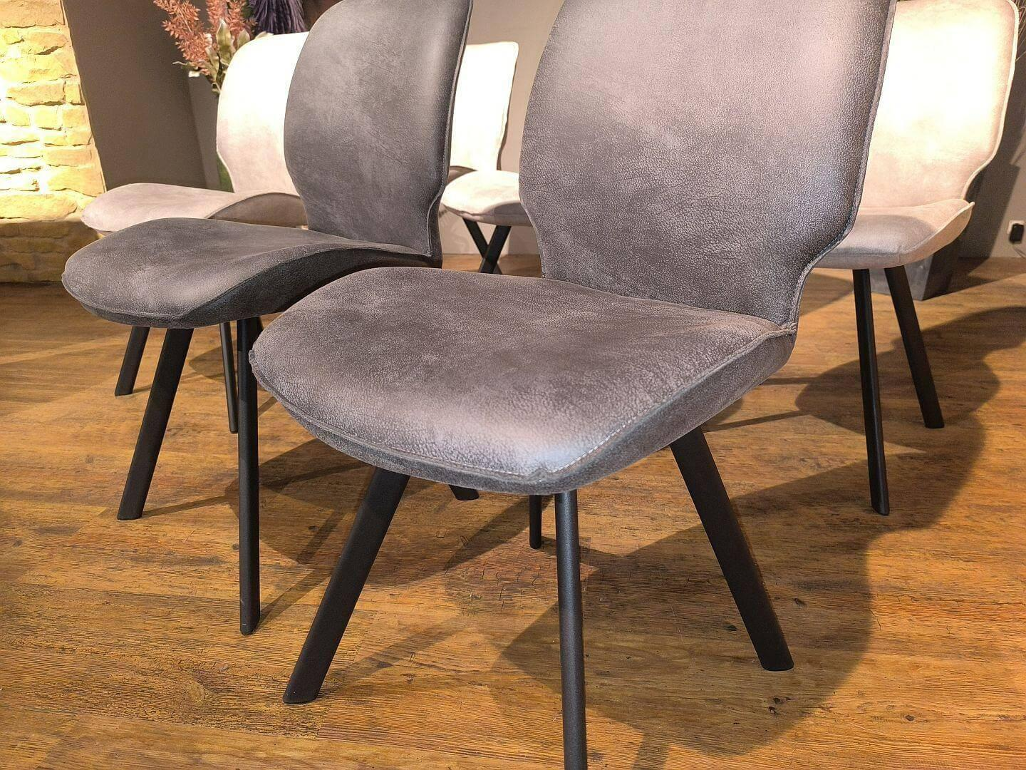 Habufa - 6er Set Stuhl Semmi Lederfaserstoff Taurus Offblack Schwarz Grau Und Kiesel Grau Gestell Metall Schwarz - 8