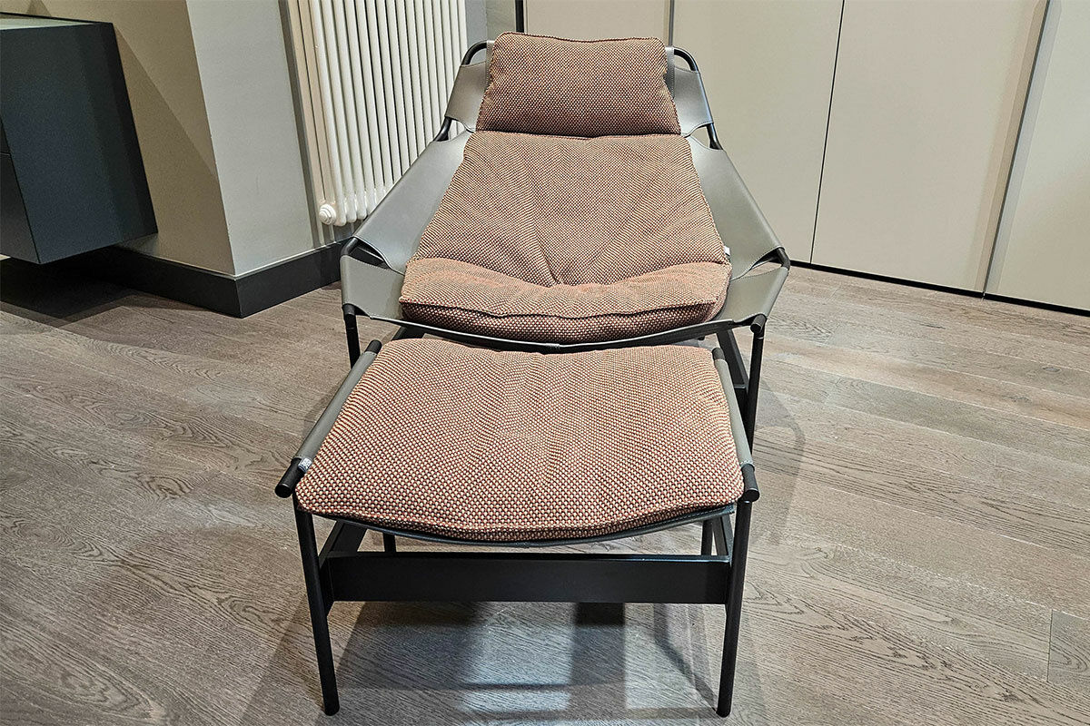 Rolf Benz - Sessel Jack Stoff 24.514 Rotbraun Sitzschale Kernleder Anthrazit mit Hocker - 2