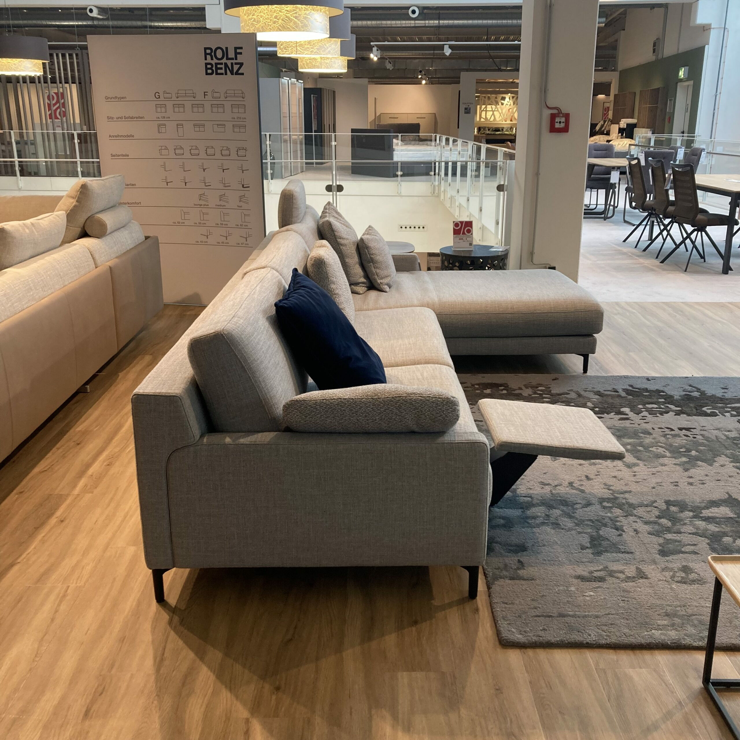 Rolf Benz - Ecksofa Ego Stoff Mittel Signalgrau Grau Füße Aluminium RAL9017 Schwarz Inklusive Kissen - 2