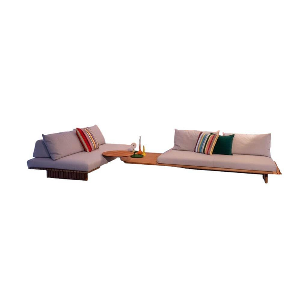 Gloster - Ecksofa Deck Outdoor Stoff Castillo Dove Grau Gestell Teak Inklusive Couchtisch - 1