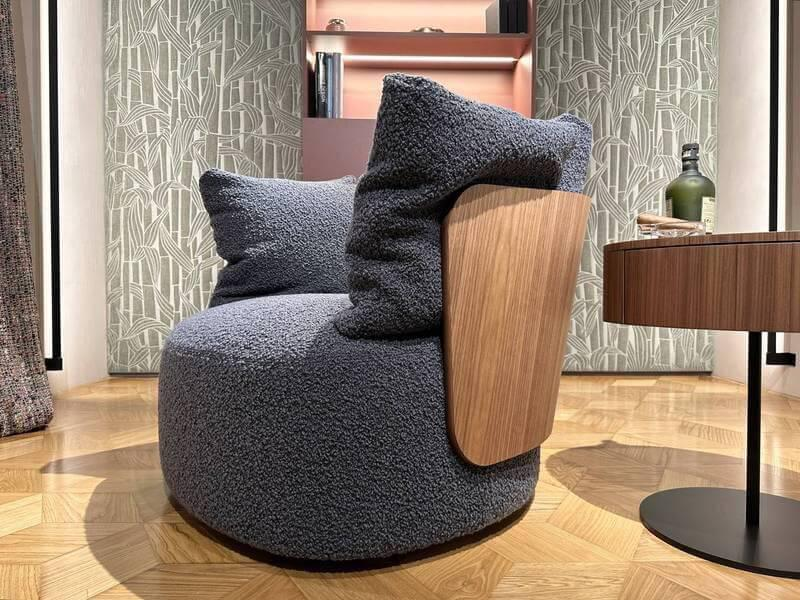 Porada - Drehsessel Calin Stoff Zante Z40 Graublau Mit Rückenlehne In Canaletta-Walnuss-Finish Metallgestell Drehbar - 3