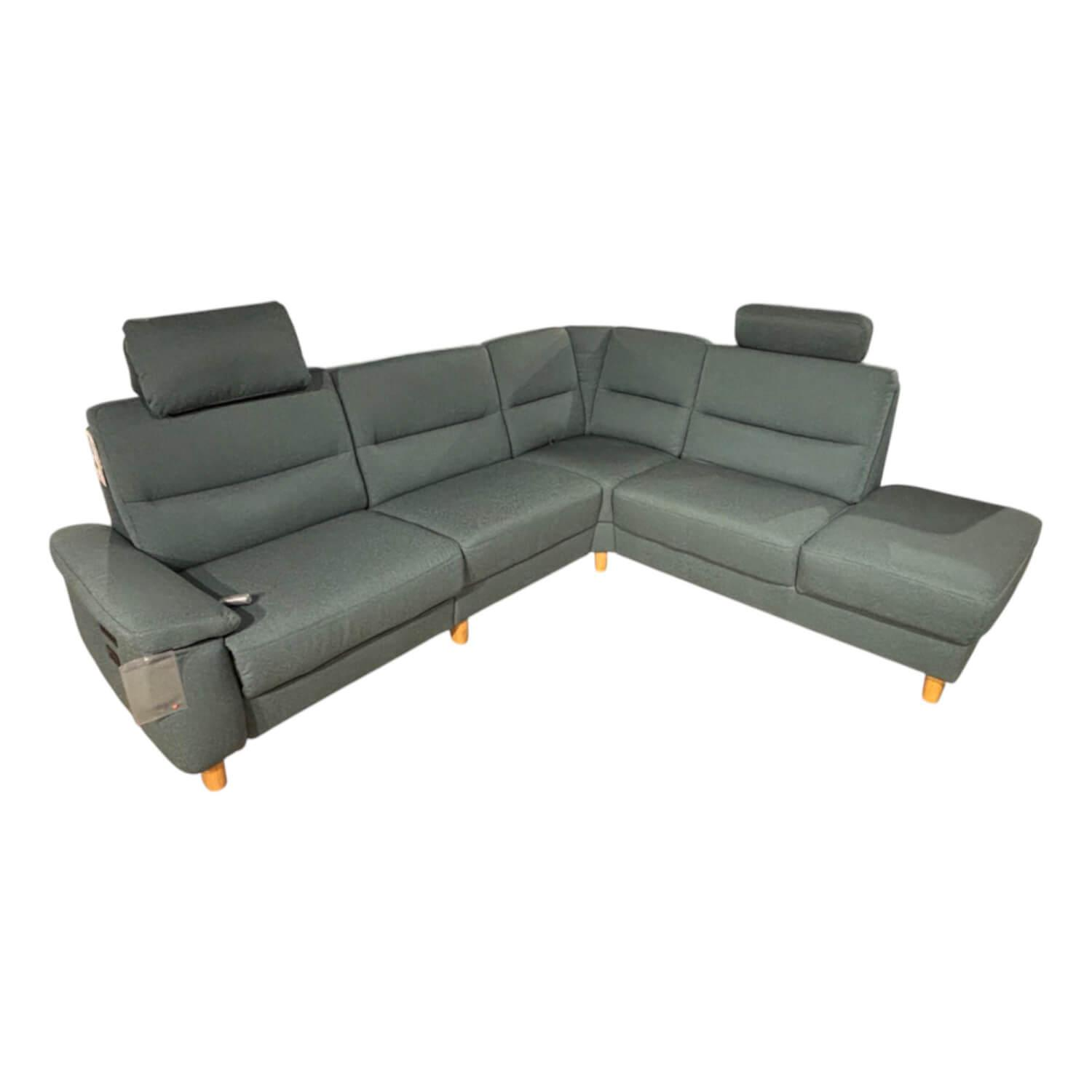 Arco - Ecksofa Nassau Stoff Q2 Melite Gletscher Grün Grau Fuß Eiche Geölt - 1
