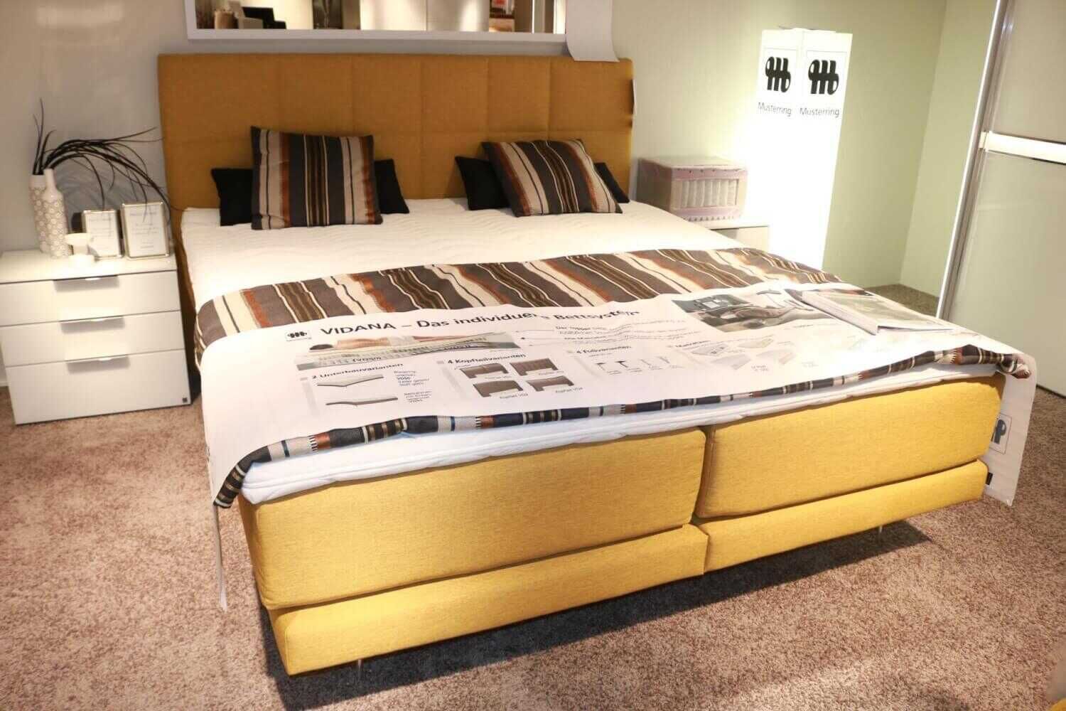 Musterring - Bett MR Vidana Stoff Gelb mit 2 Matratzen Topper Kissen Decke - 2