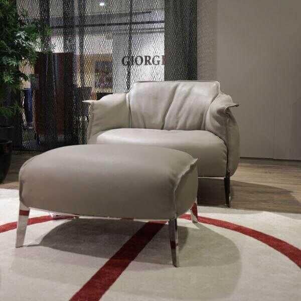 Poltrona Frau - Sessel Archibald Gran Comfort Leder Safari Elefante Grau mit Hocker - 1