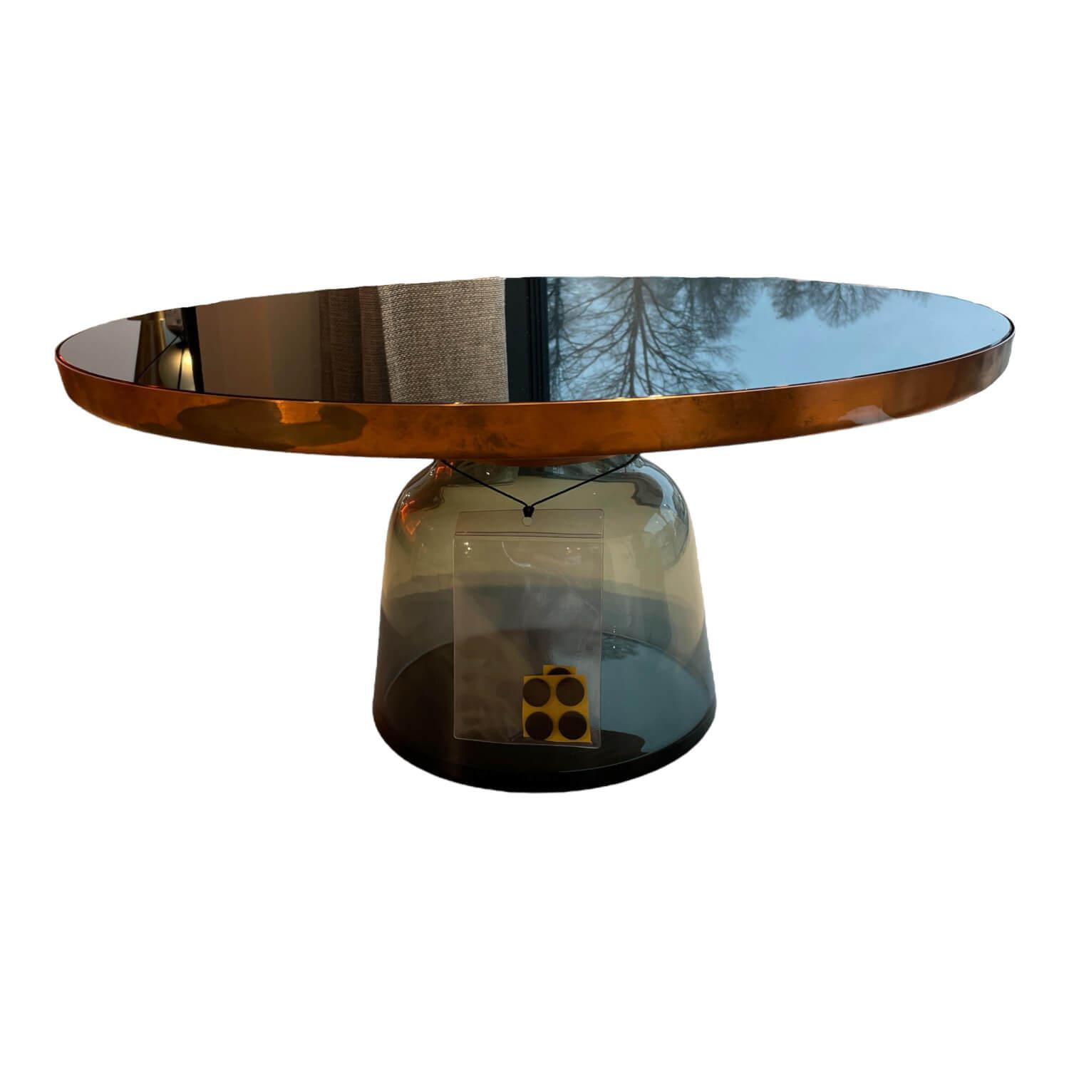 Beistelltisch Bell Coffee Table Copper Kristallglas Schwarz Lackiert Metallaufsatz Kupfer