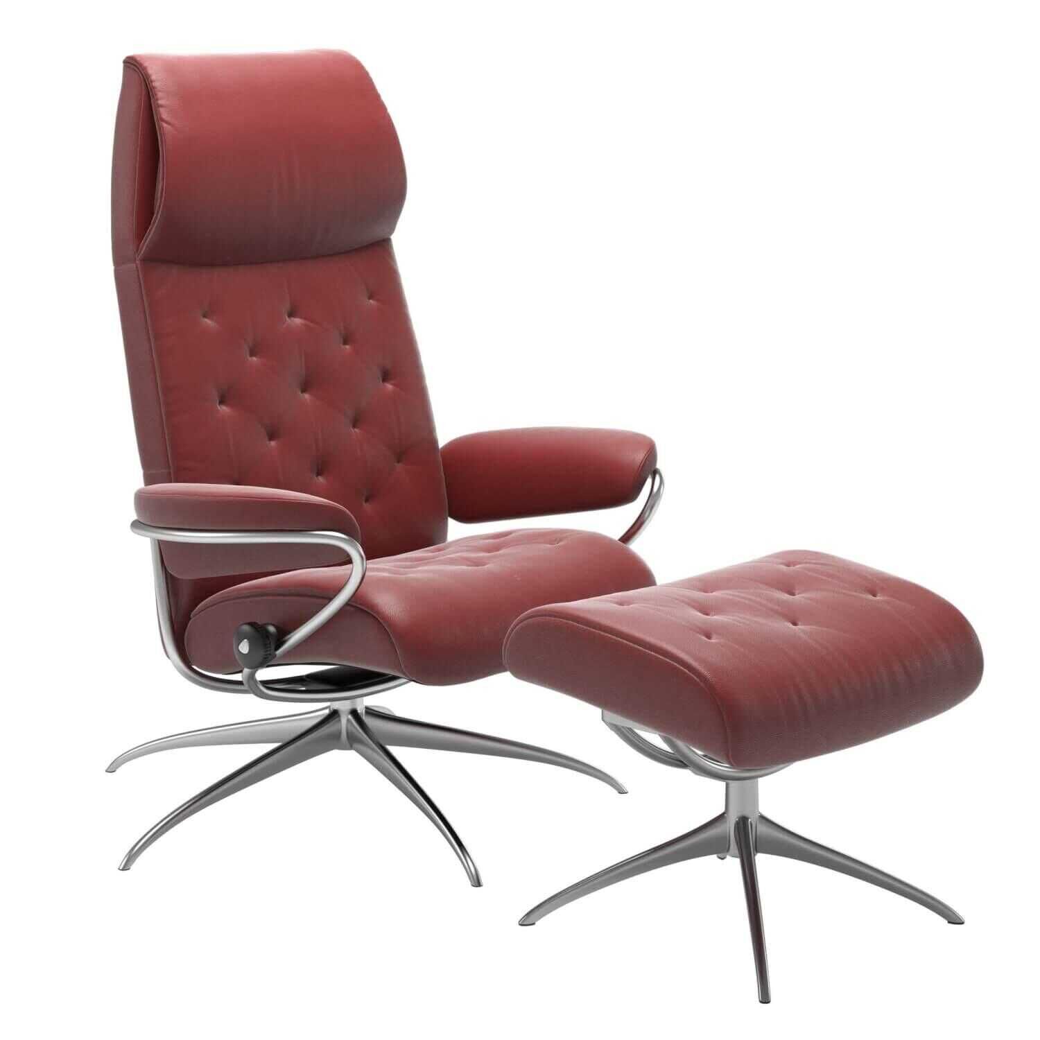 Stressless - Stressless Metro hohe Rückenlehne Standard Base Star Base Leder Cori Brick Red mit Hocker - 1