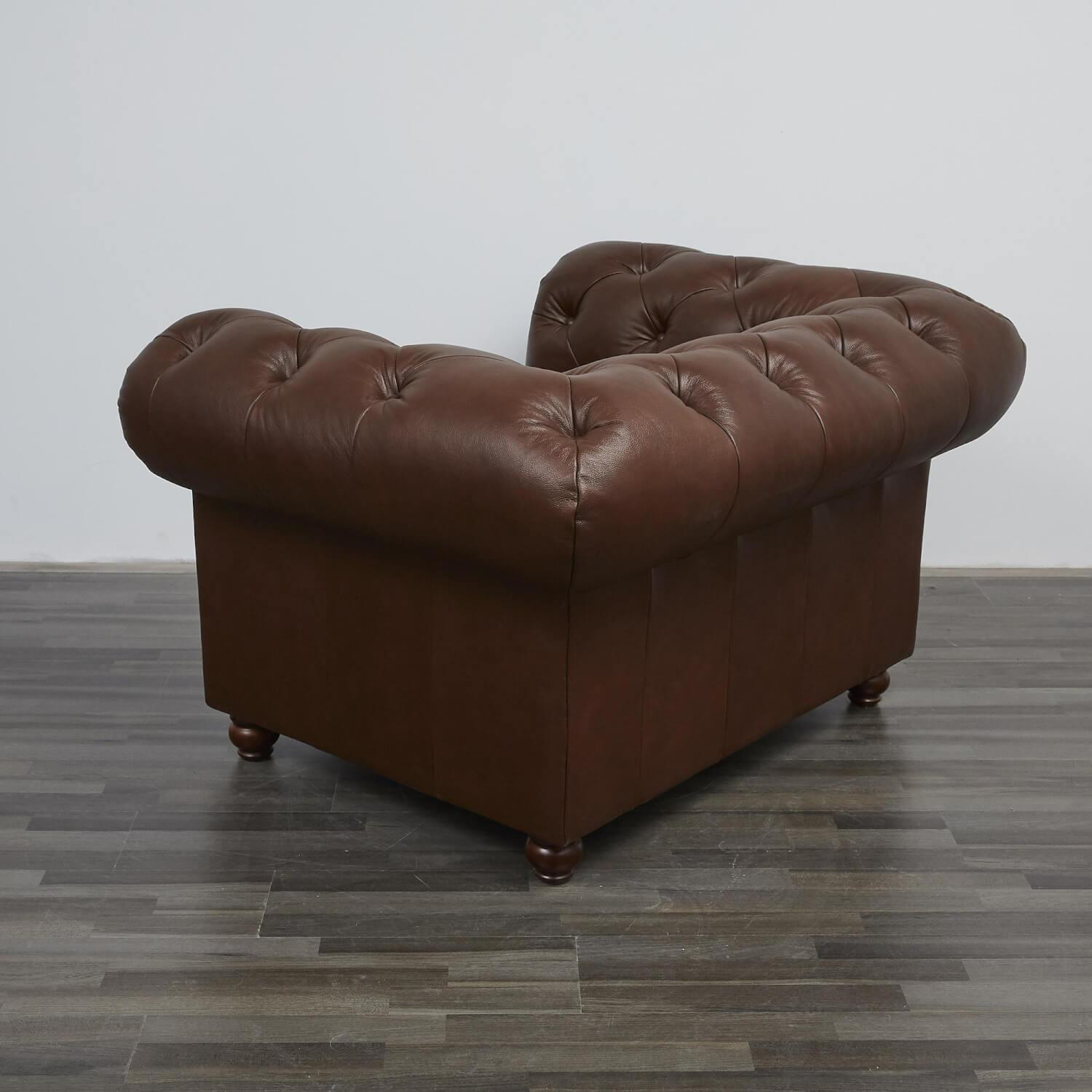 Max Winzer - Sessel Old England In Chesterfield Stil Leder Braun Gestell Holz - 4