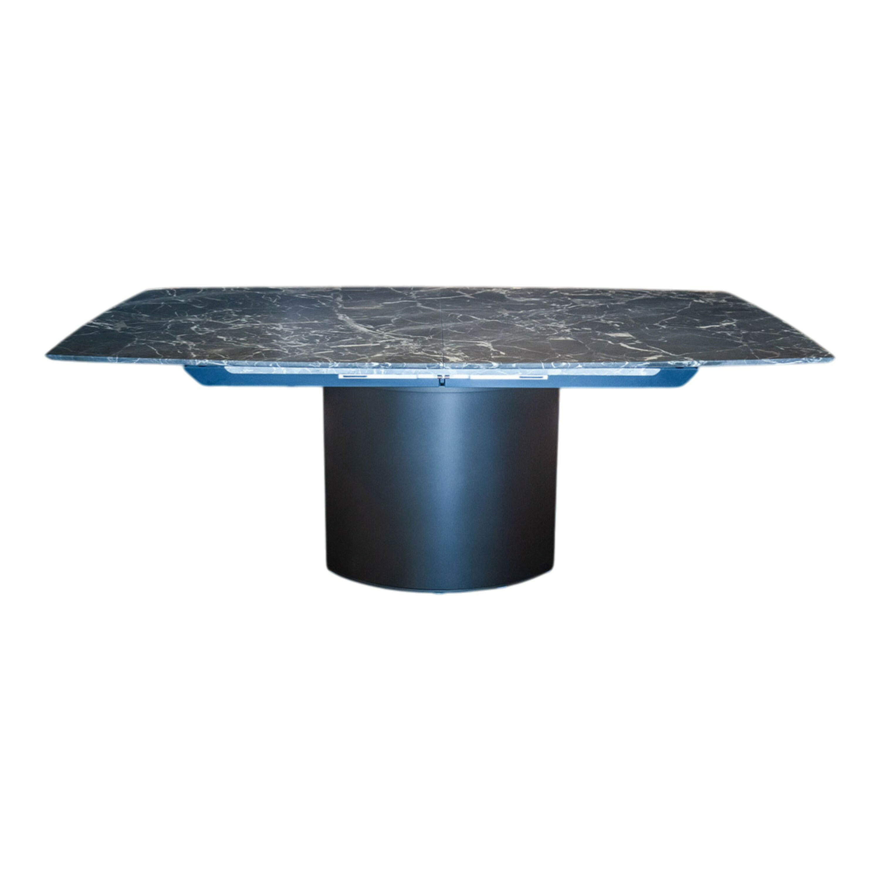 Draenert - Esstisch Adler Platte Stein Valentine Grey Grau Geledert Sockel Metall Dunkelbronze Mit Auszug - 1