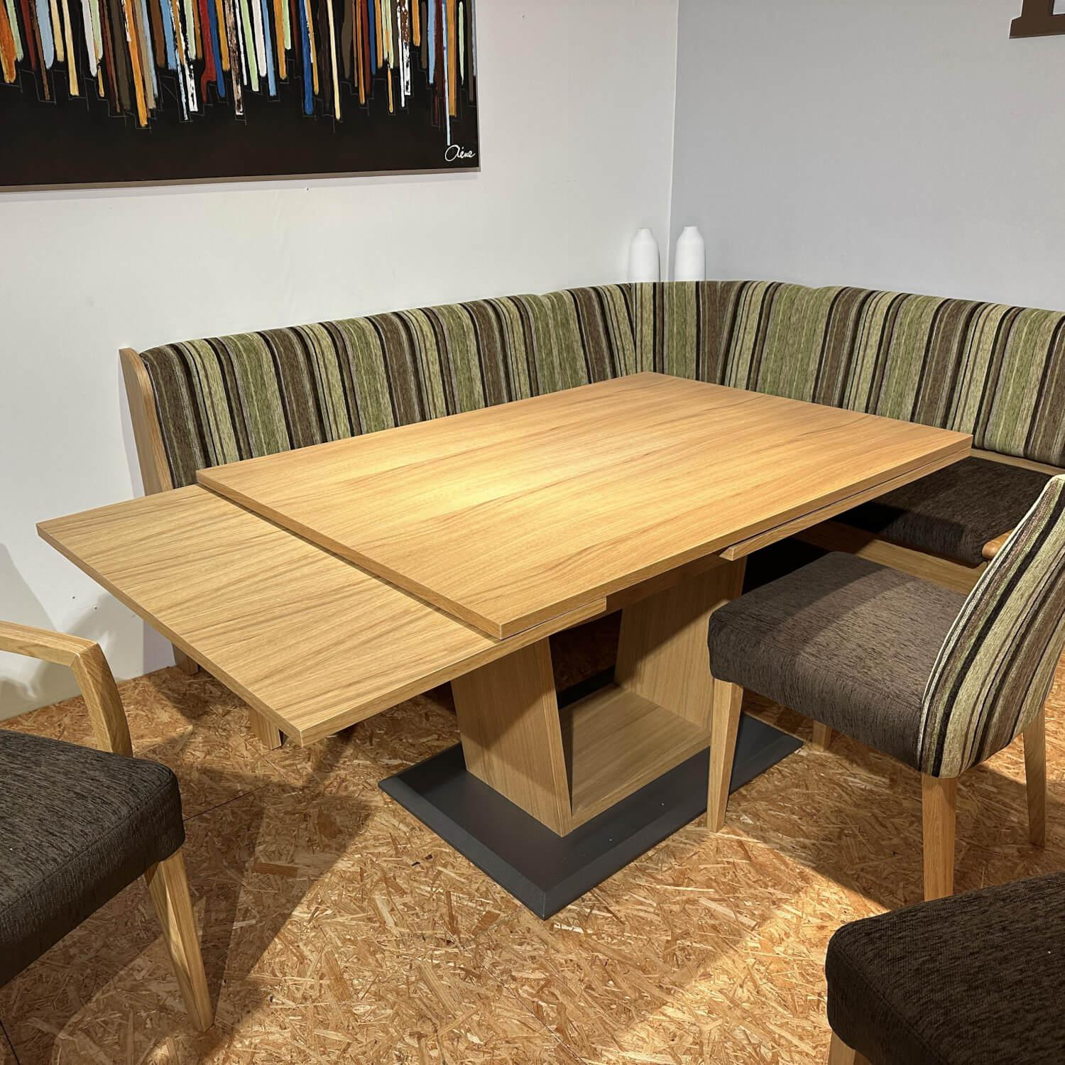 Schösswender - Essgruppe LS23 Manzan Stoff Cora 8094 801 Uni Und 8095 27 Gestreift Grün Braun Und Eiche Natur Lackiert - 3