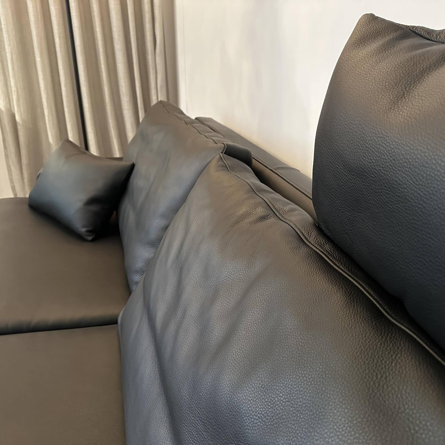 FSM - Sofa Clarus Leder Schwarz Füße Schwarz Inklusive Fußstützen Und Kopfstützen - 6